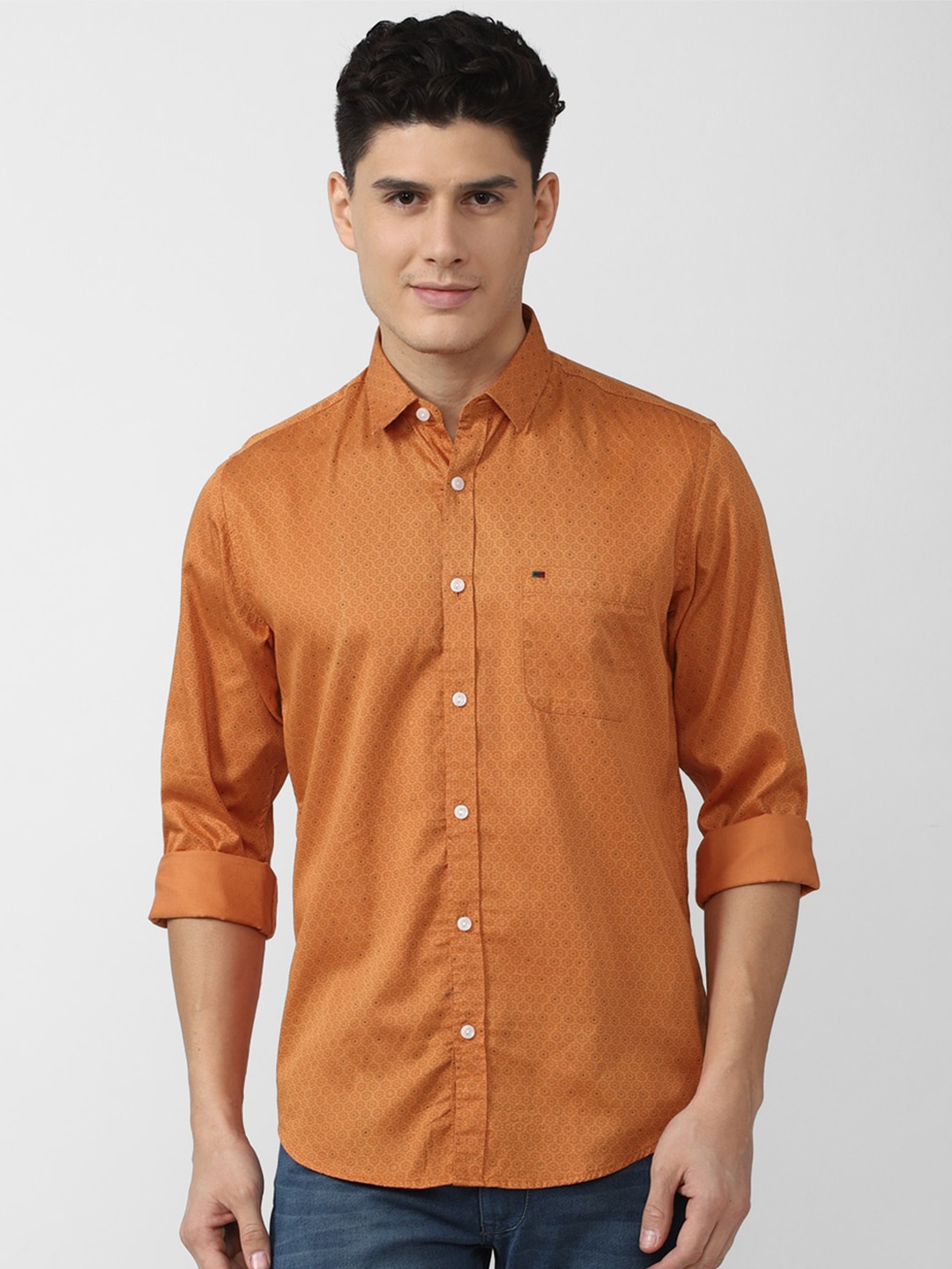 

Peter England Casuals Micro Ditsy Printed Slim Fit Cotton Shirt, Orange