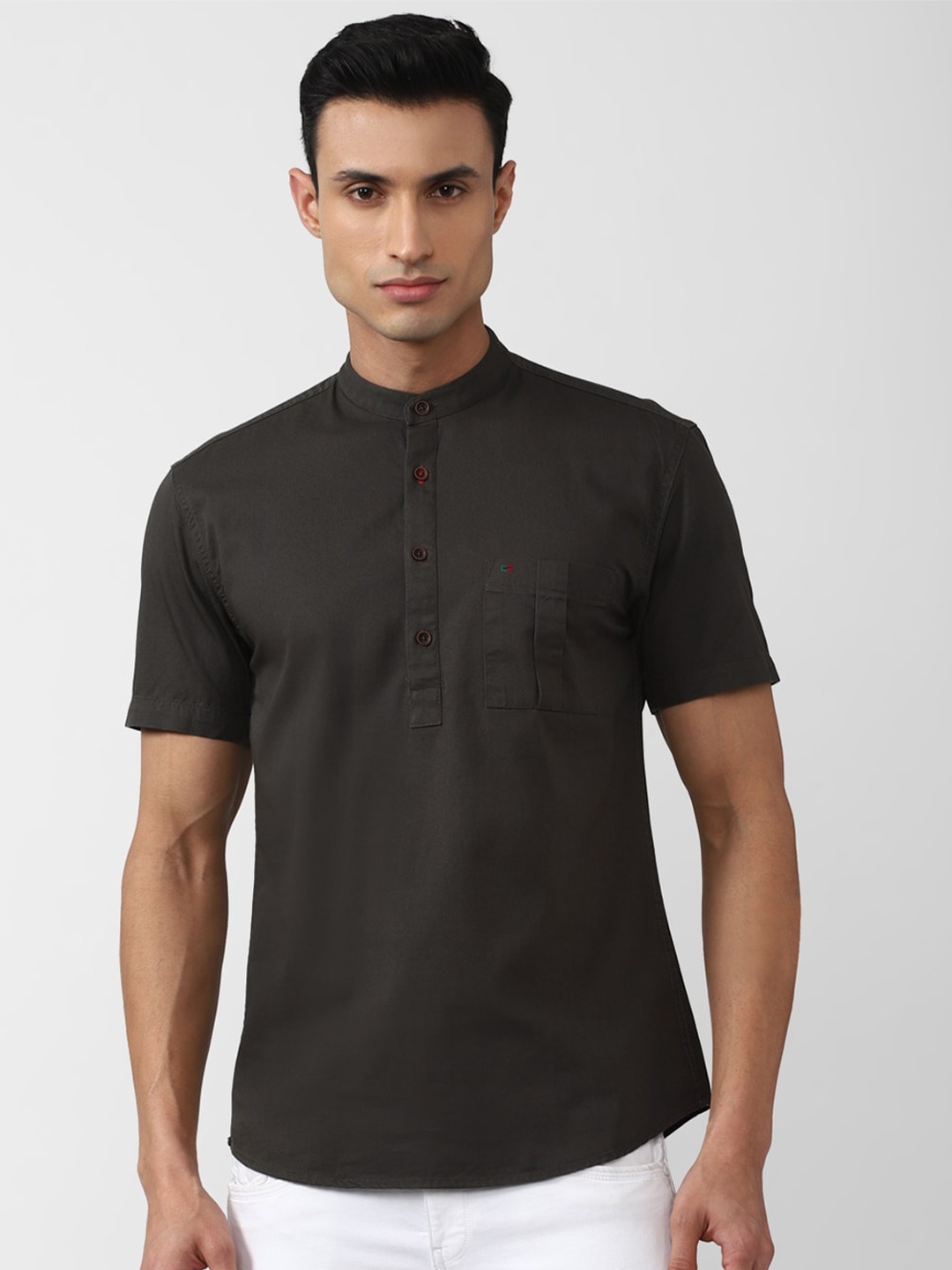 

Peter England Casuals Men Slim Fit Casual Cotton Shirt, Grey