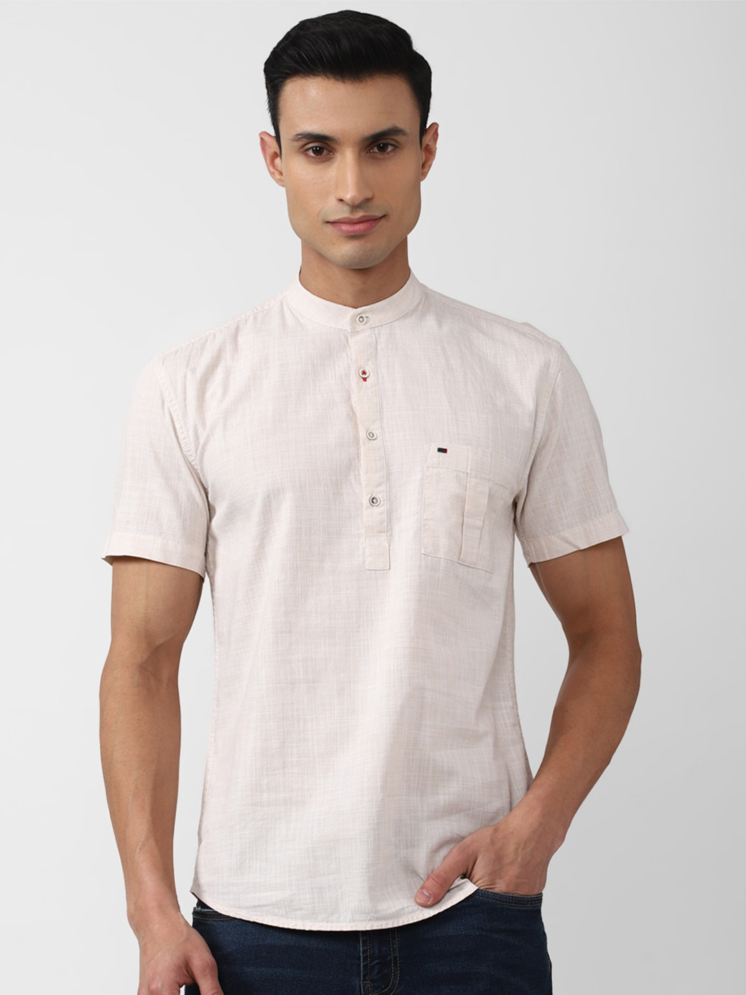 

Peter England Casuals Men Slim Fit Casual Cotton Shirt, Cream