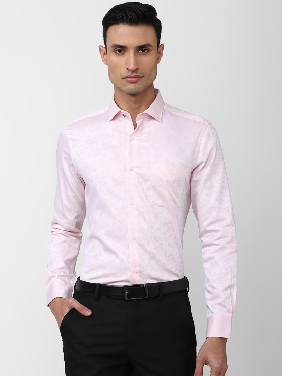 

Peter England Elite Men Slim Fit Floral Formal Pure Cotton Shirt, Pink