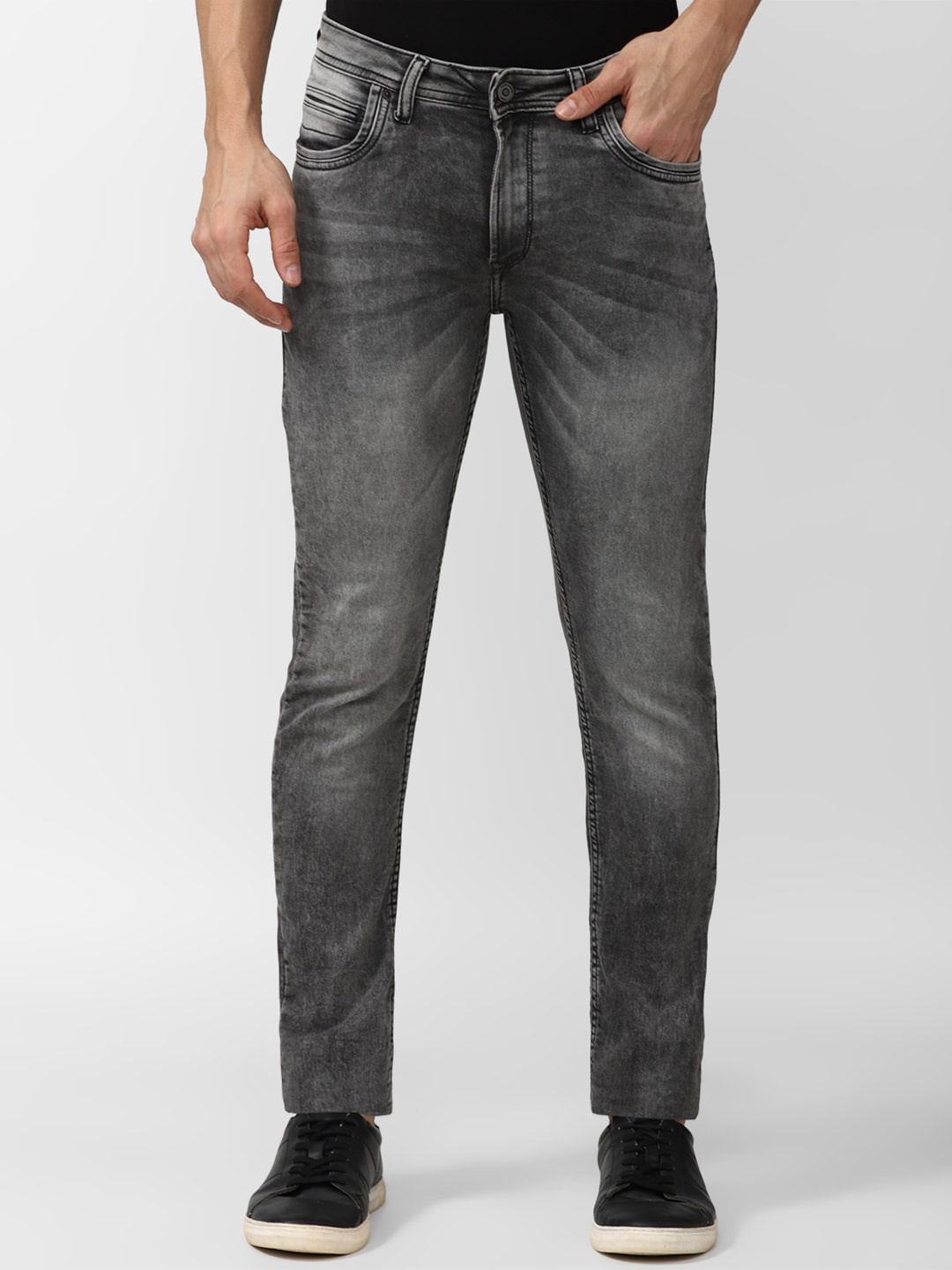 

Peter England Casuals Men Skinny Fit Heavy Fade Jeans, Black