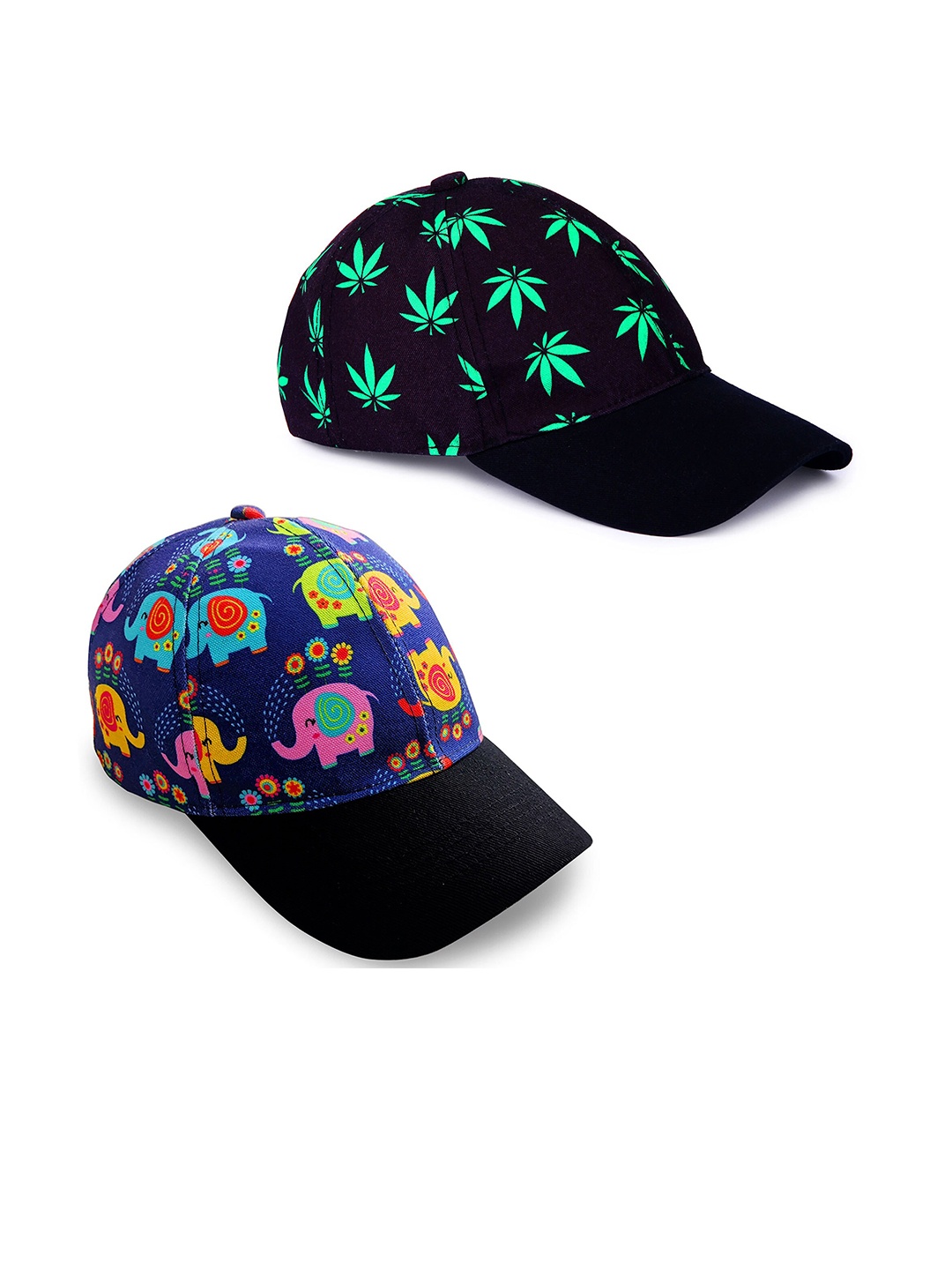 

Knotyy Unisex Pack of 2 Printed Snapback Cap, Black
