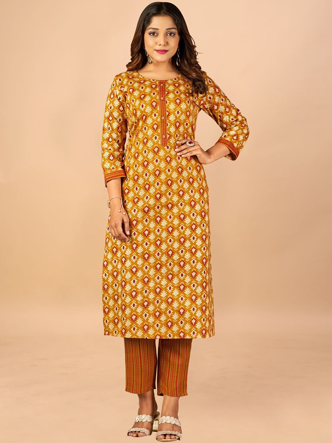 

KALINI Women Ethnic Motifs Printed Kurta with Trousers, Maroon