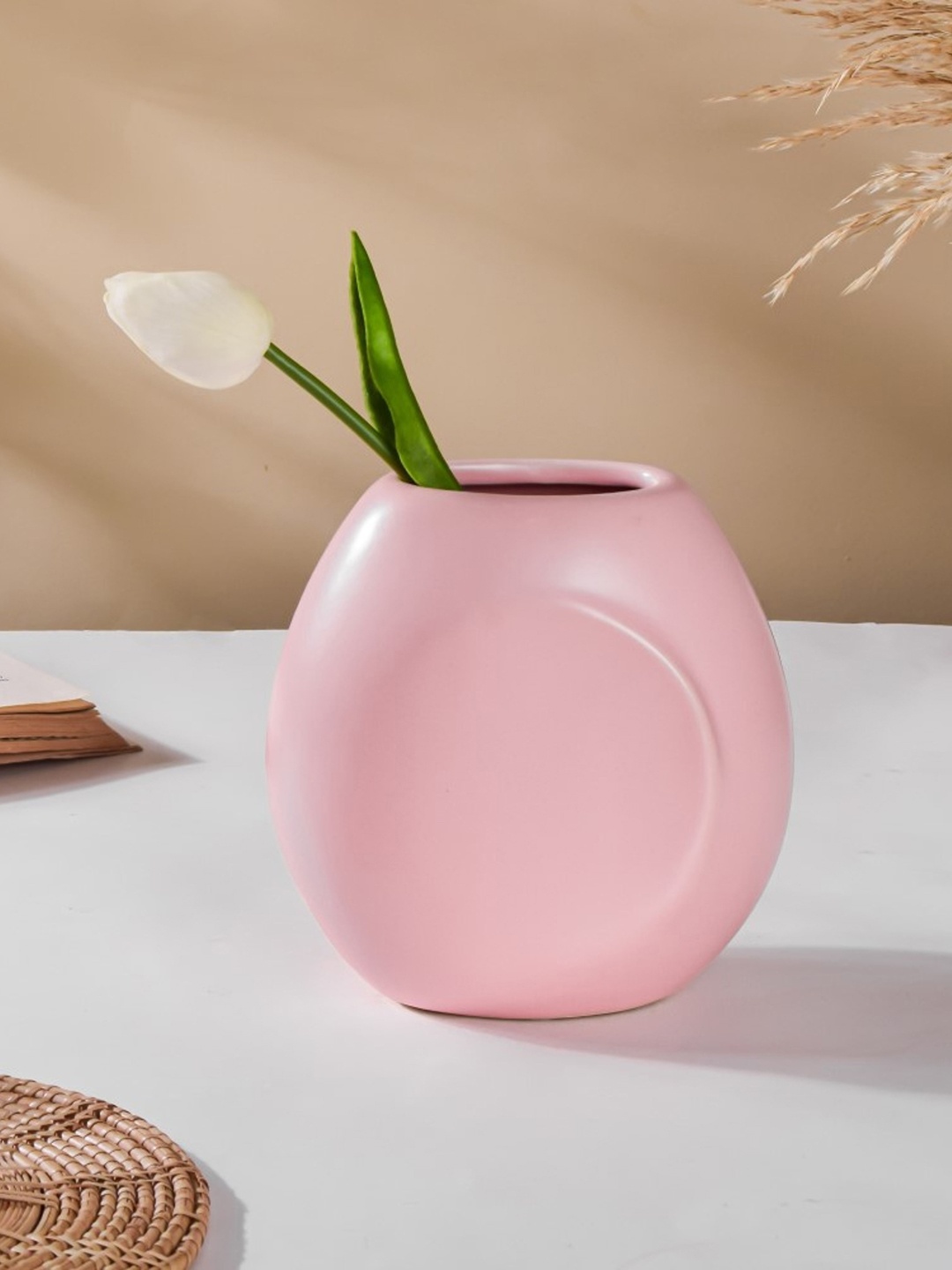 

Nestasia Pink Ceramic Flat Flower Vase