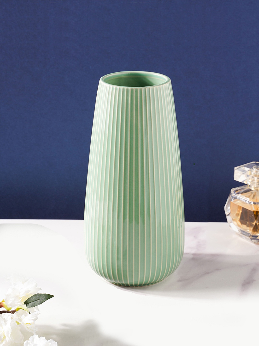 

Nestasia Turquoise Green Textured Cylindrical Ceramic Flower Vase