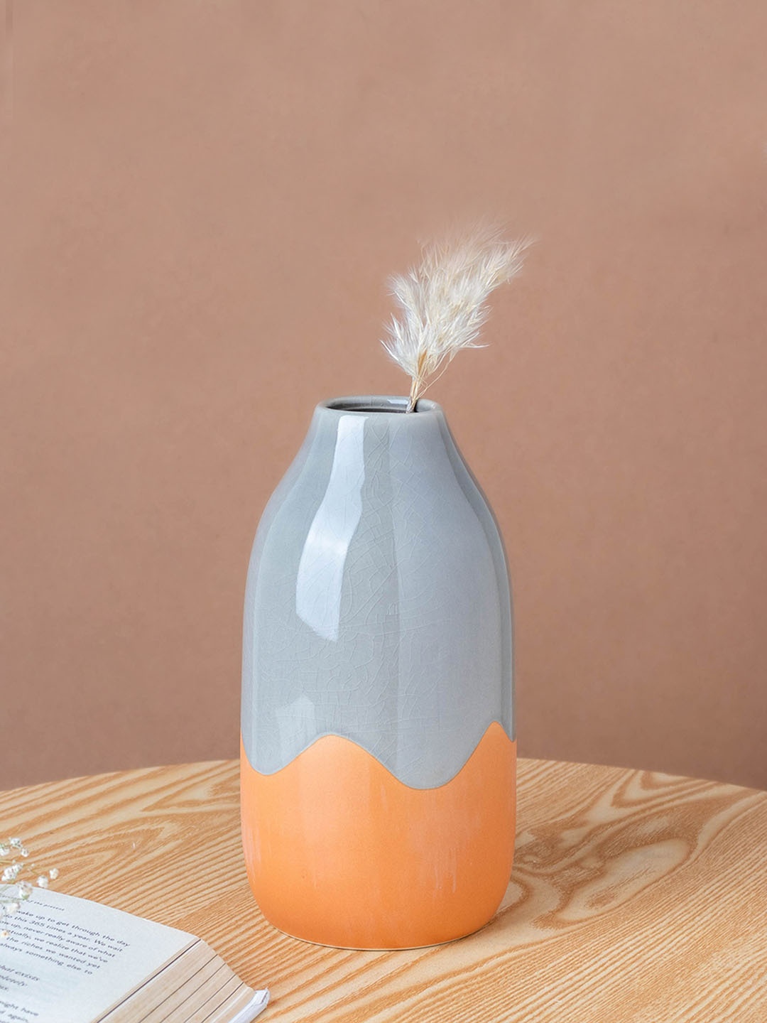 

Nestasia Grey & Orange Color blocked Ceramic Flower Vase