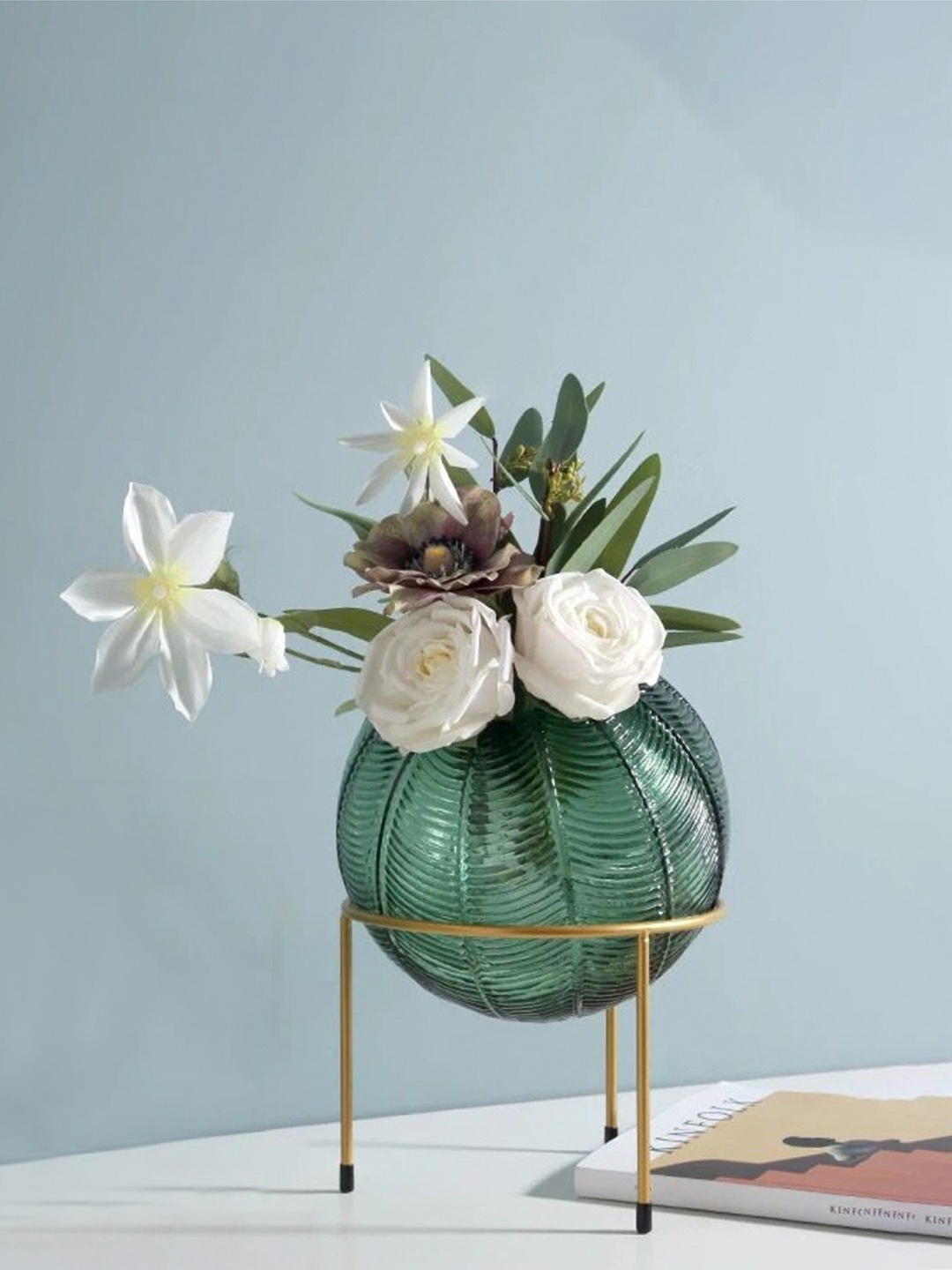 

Nestasia Green Textured Globe Shaped Glass Vase