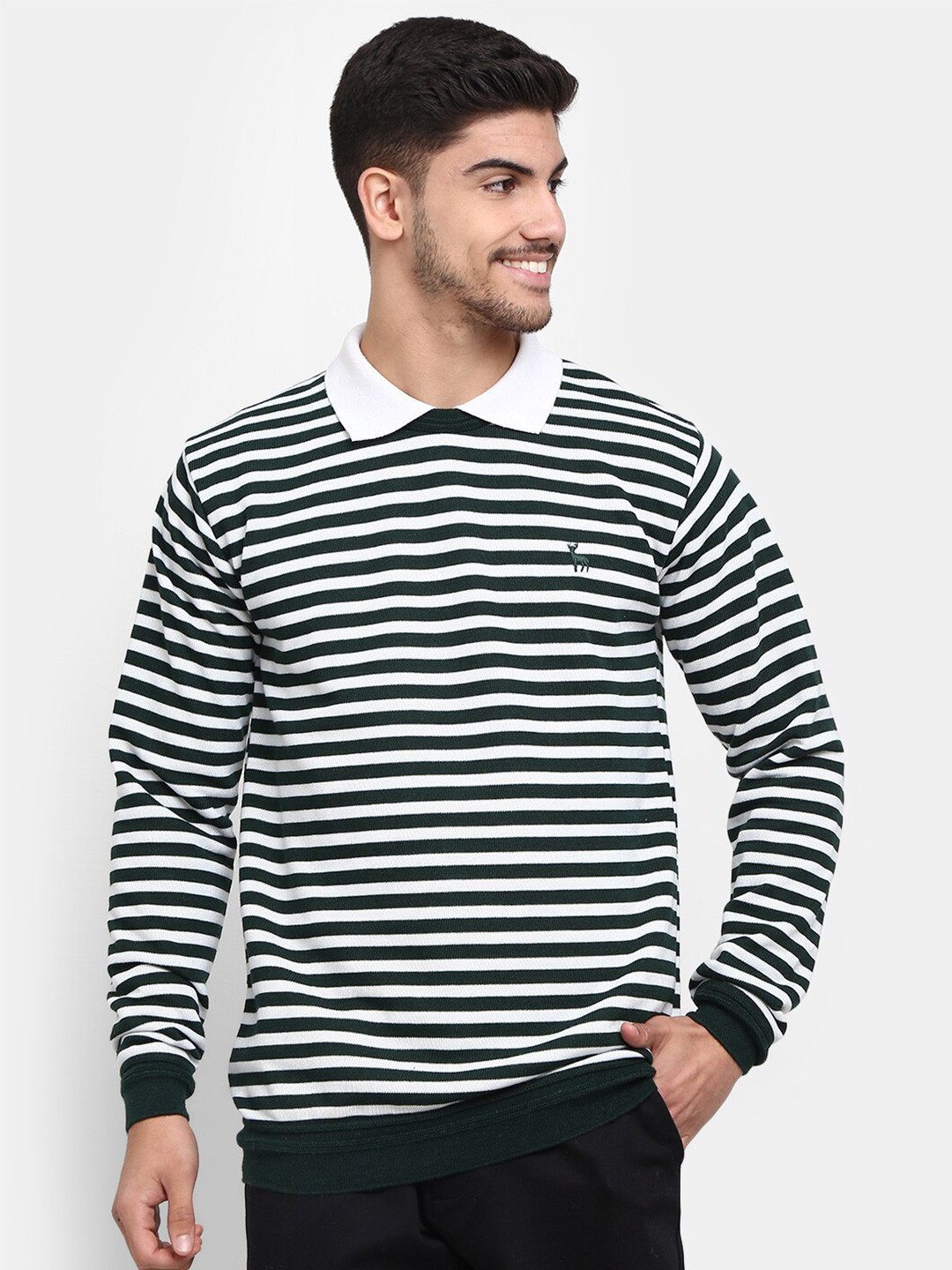 

V-Mart Men Striped Fleece Sweatshirt, Green