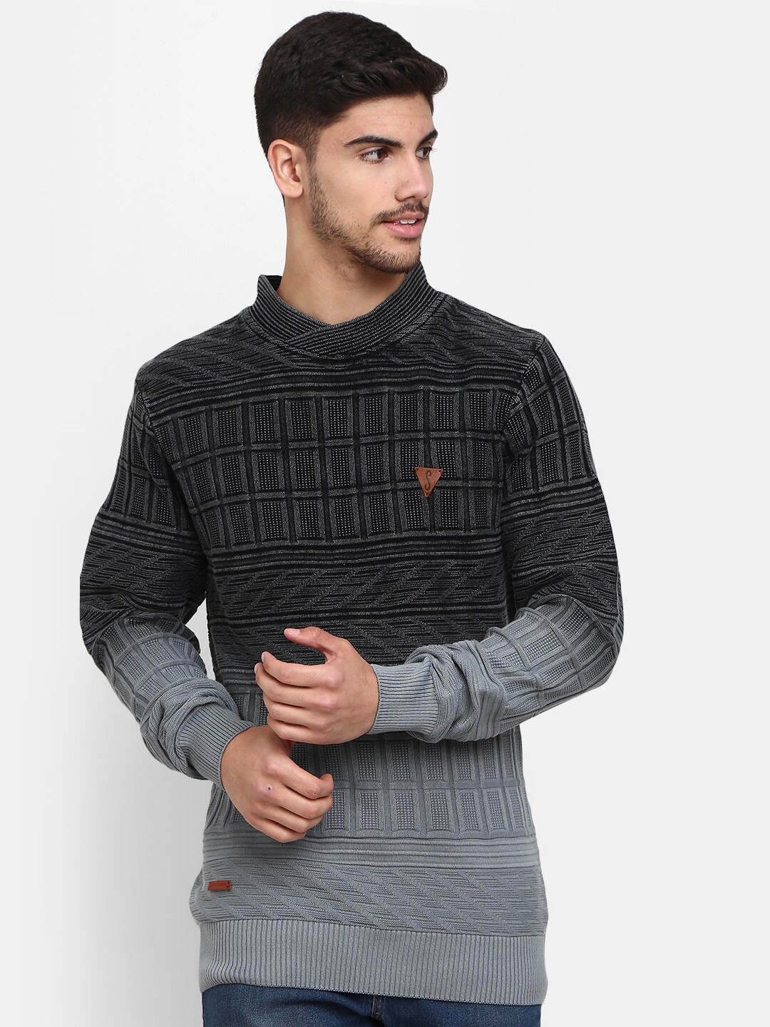 

V-Mart Men Self Design Fleece Sweatshirt, Black