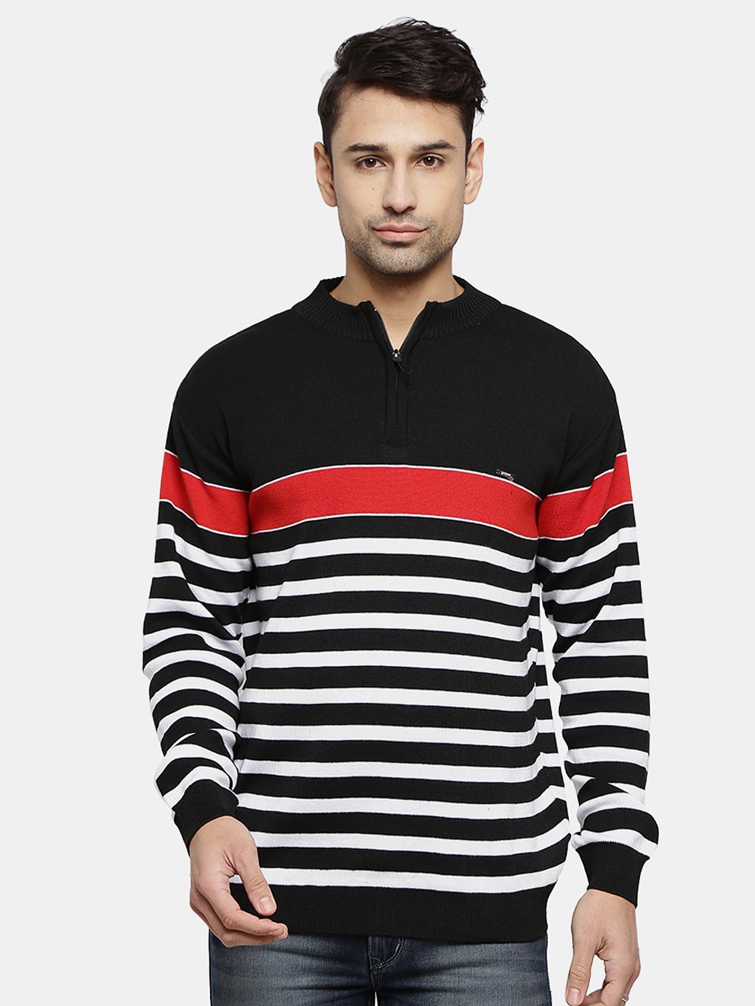 

V-Mart Men Striped Fleece Sweatshirt, Black