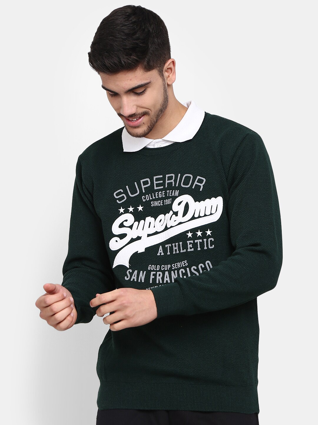 

V-Mart Men Printed Fleece Sweatshirt, Green