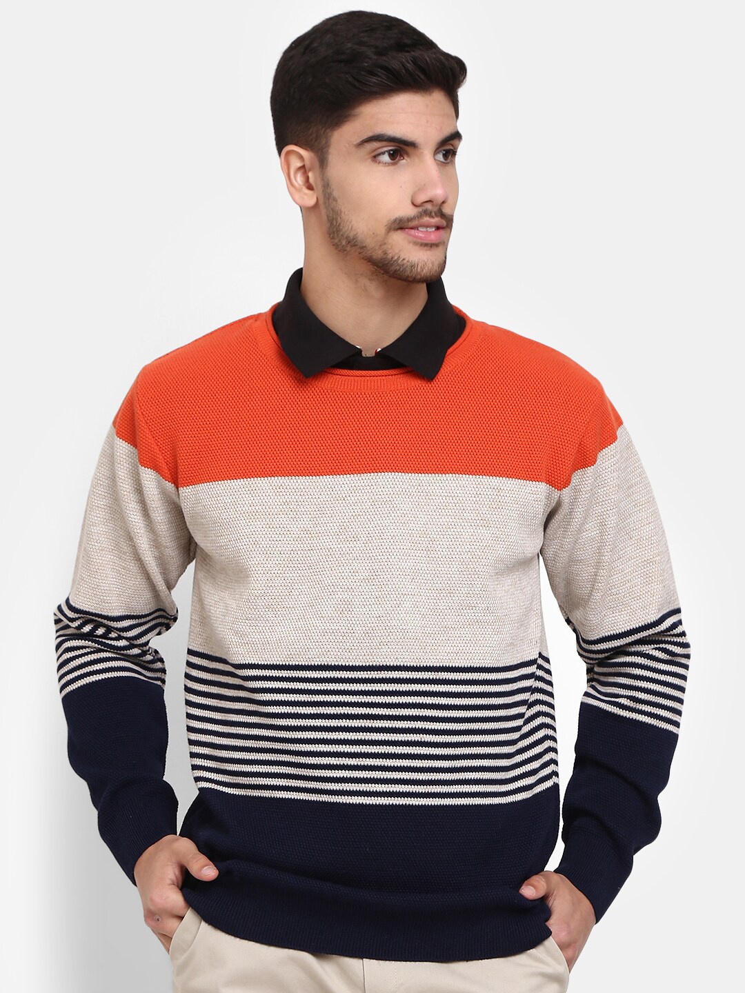 

V-Mart Men Round Neck Colourblocked Sweatshirt, Orange