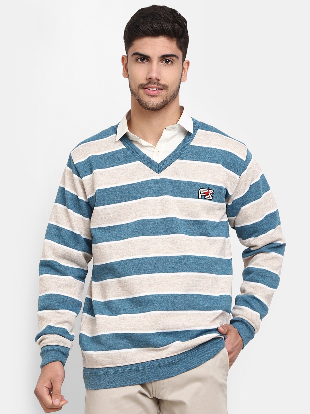 

V-Mart Men Striped Fleece Sweatshirt, Taupe