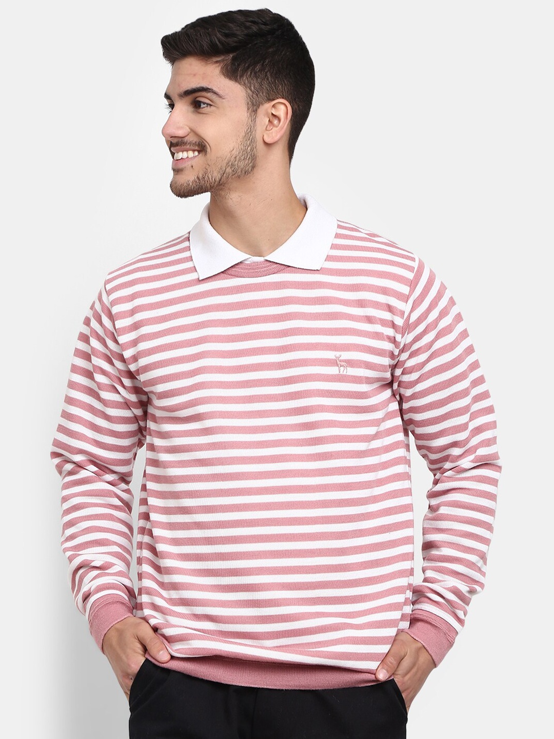 

V-Mart Men Striped Fleece Sweatshirt, Pink