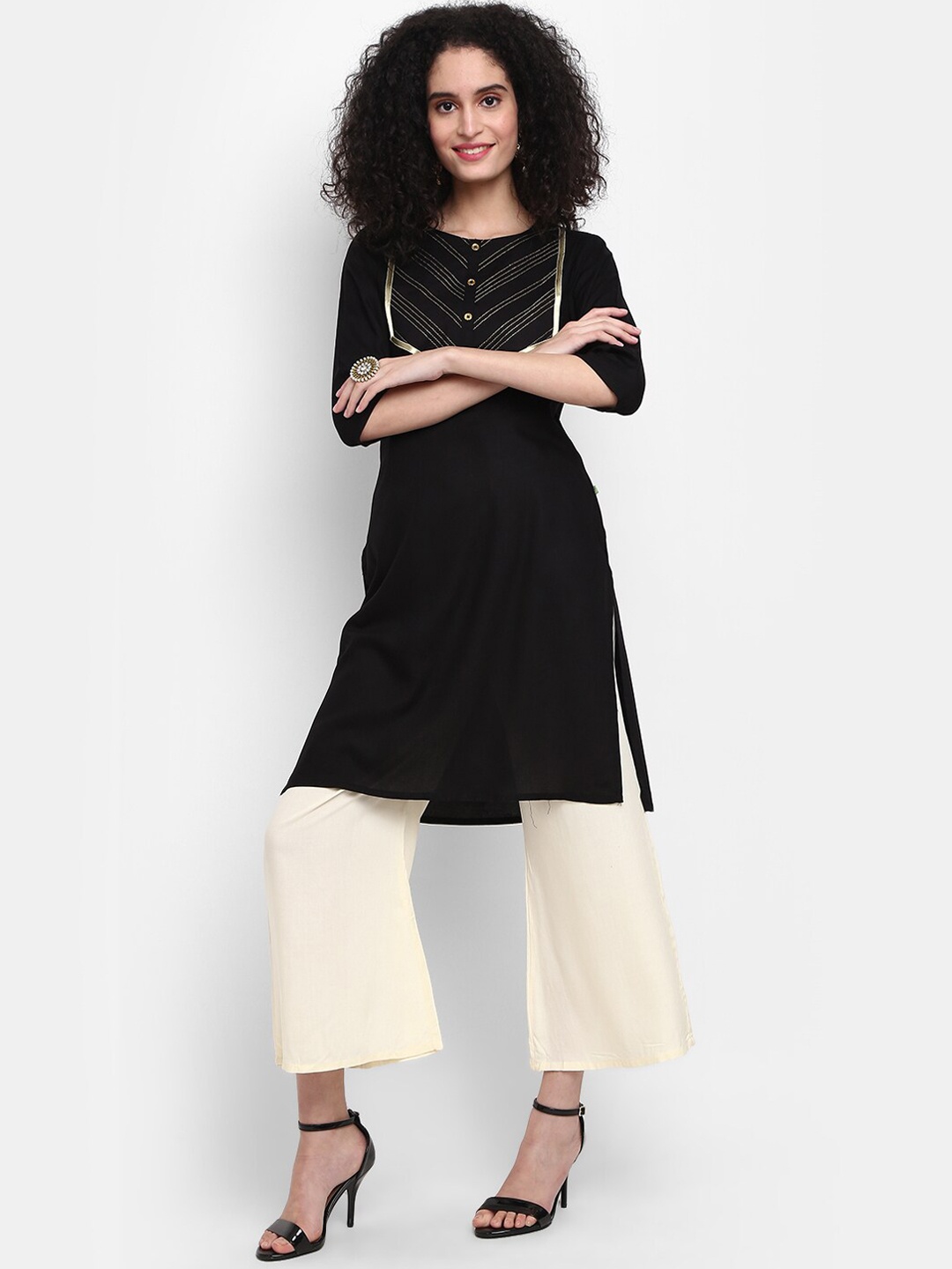 

V-Mart Women Thread Work Indie Prints Kurta, Black