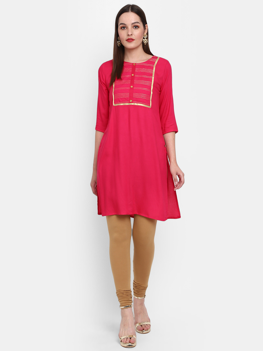 

V-Mart Women Thread Work Indie Prints Kurta, Fuchsia