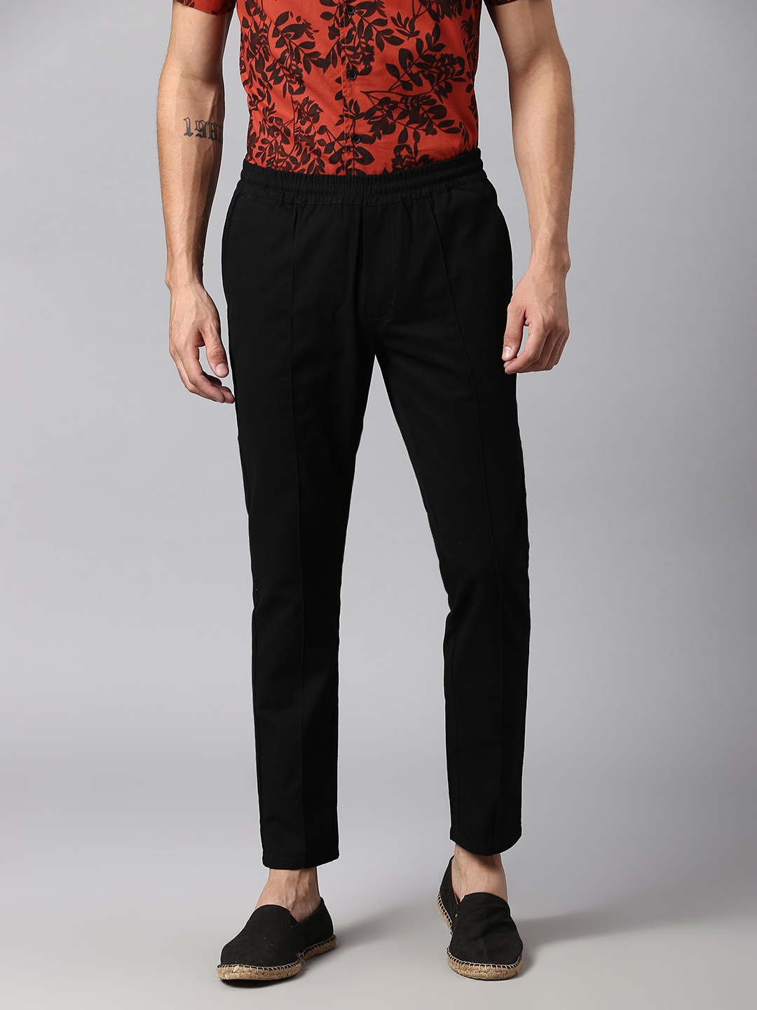 

Hubberholme Men Cotton Smart Slim Fit Easy Wash Trousers, Black