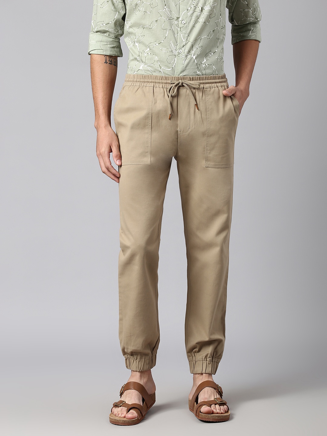 

Hubberholme Men Cotton Smart Slim Fit Easy Wash Joggers, Khaki