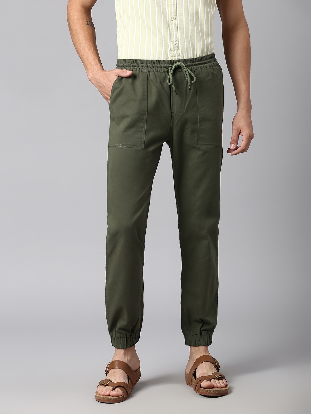 

Hubberholme Men Cotton Smart Slim Fit Easy Wash Joggers, Olive