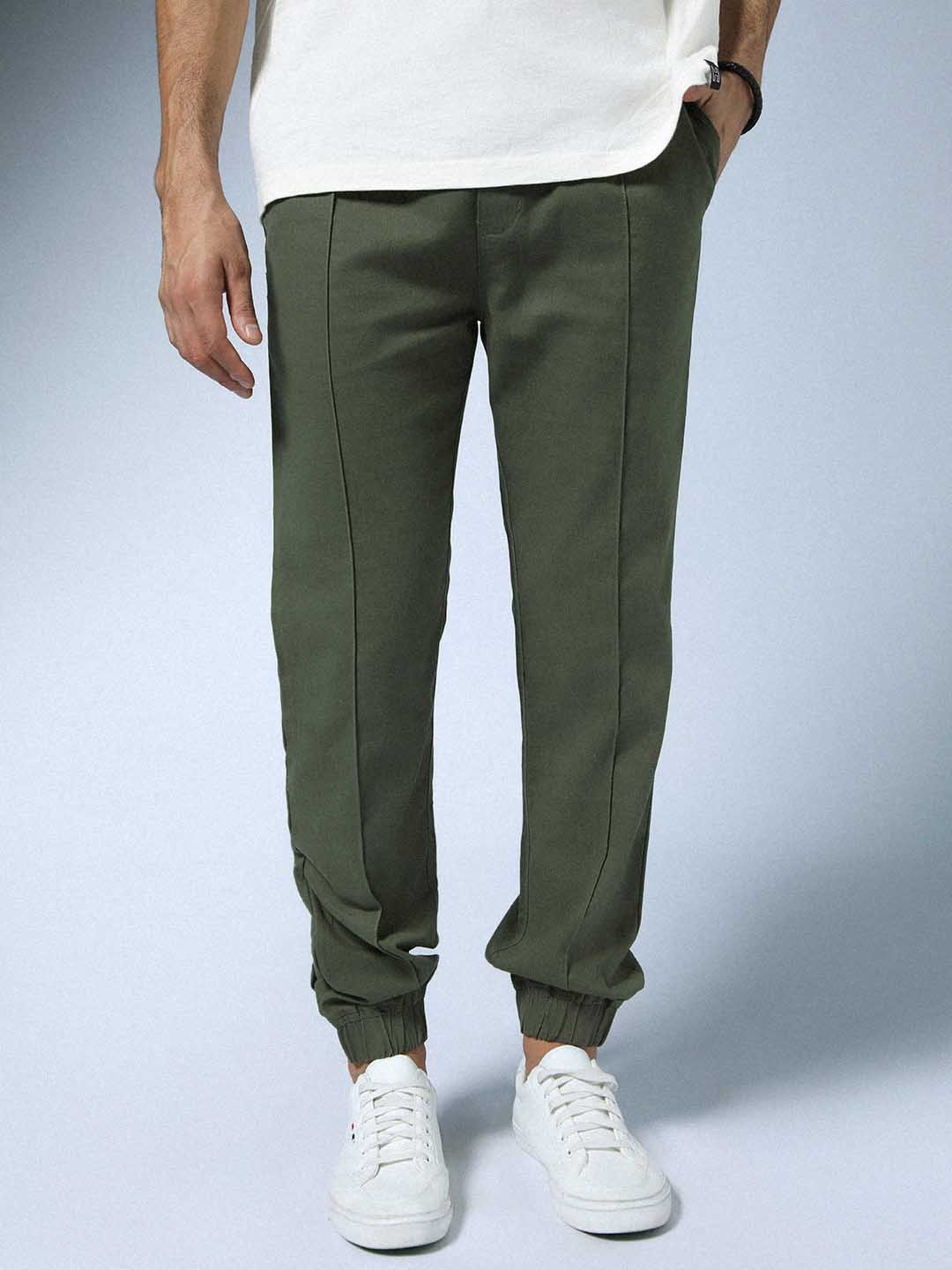

Hubberholme Men Smart Slim Fit Easy Wash Cotton Joggers Trousers, Olive