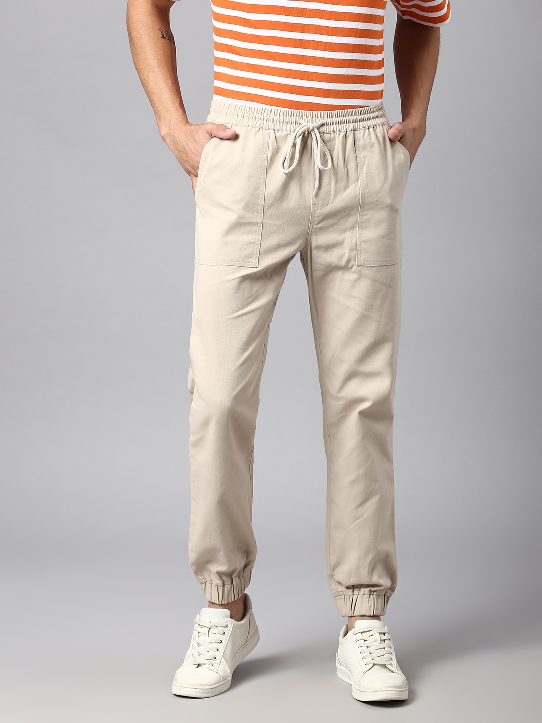 

Hubberholme Men Smart Slim Fit Easy Wash Cotton Joggers Trousers, Beige