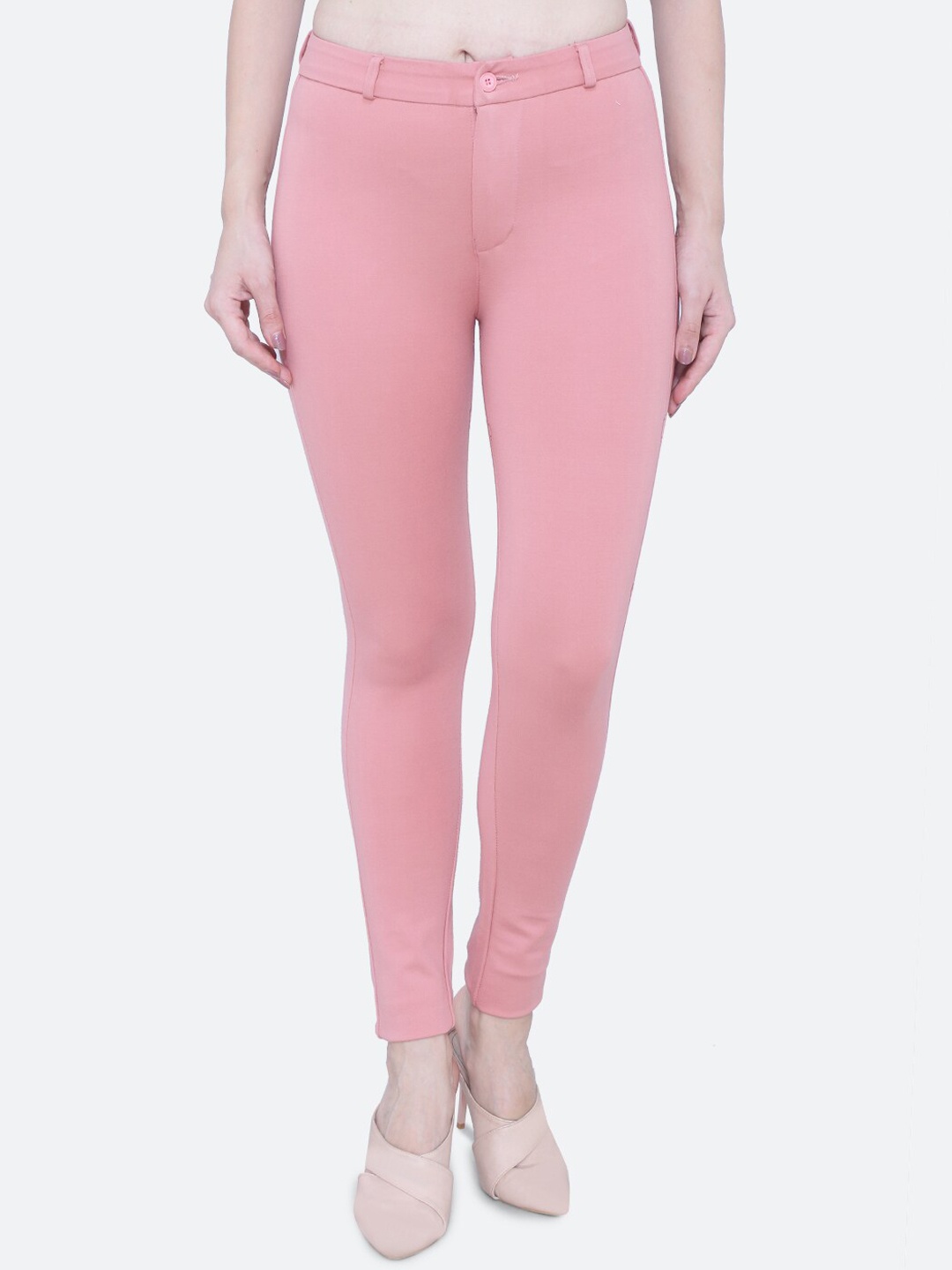 

FCK-3 Women Cotton Smart Slim Fit High-Rise Wrinkle Free Trousers, Pink