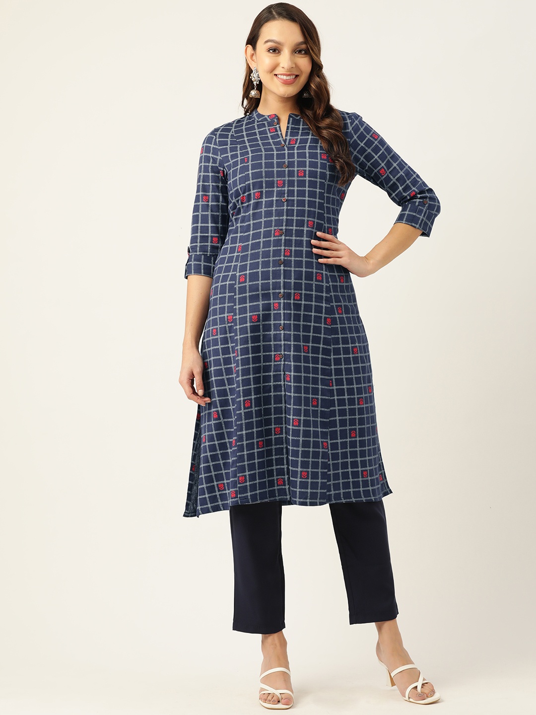 

ZIZO By Namrata Bajaj Women Checked Indigo Kurta, Blue