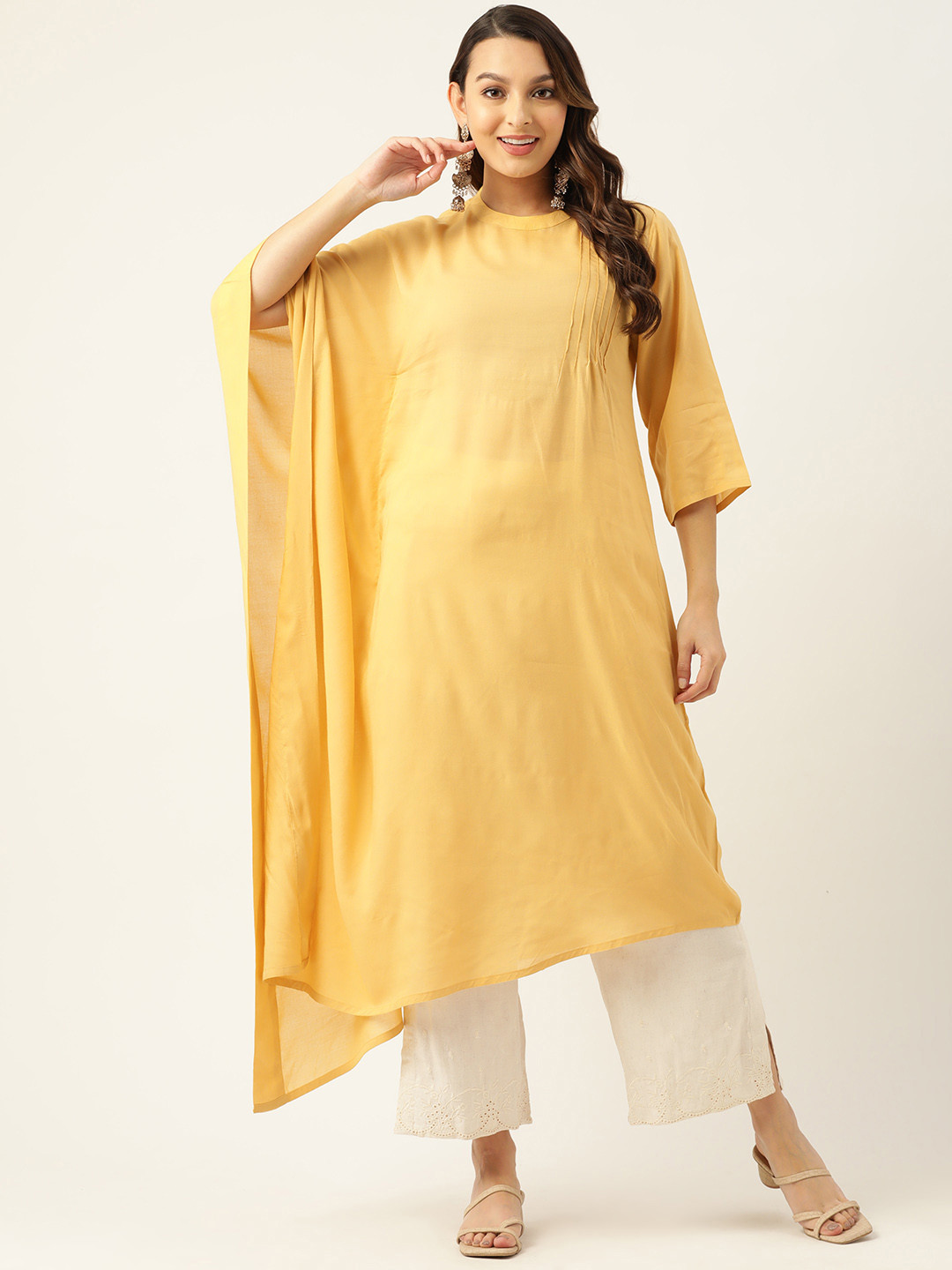 

ZIZO By Namrata Bajaj Women Flared Sleeves Kaftan Kurta, Yellow