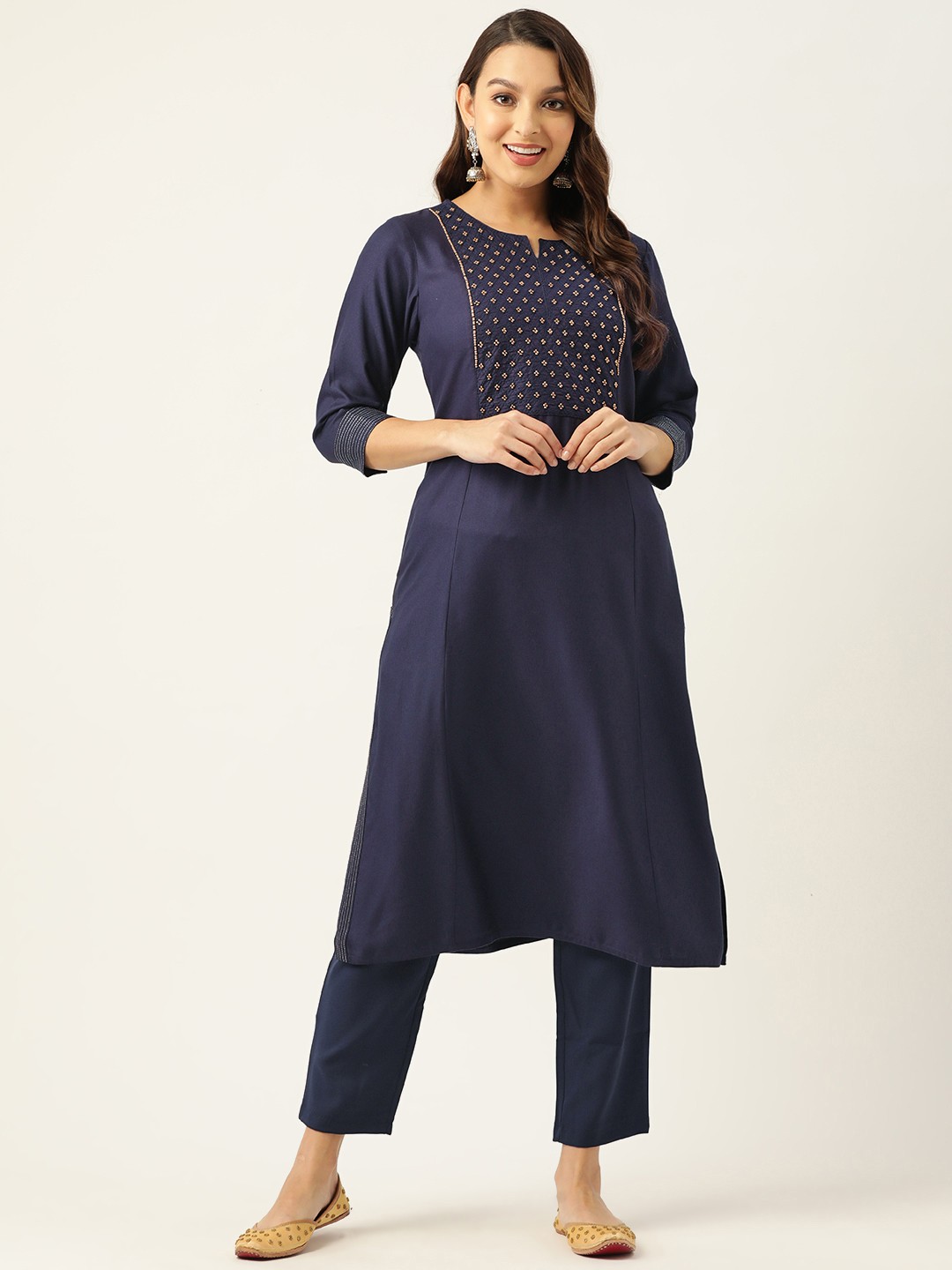

ZIZO By Namrata Bajaj Women Yoke Design Kurta, Navy blue