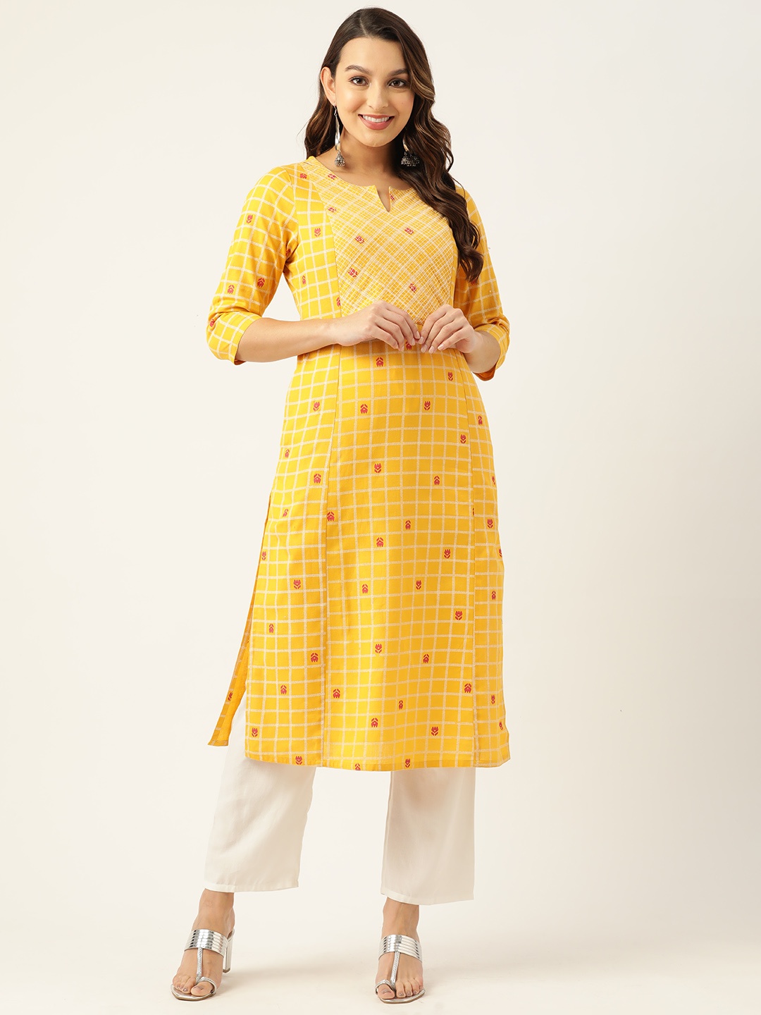 

ZIZO By Namrata Bajaj Women Floral Thread Work Kurta, Yellow