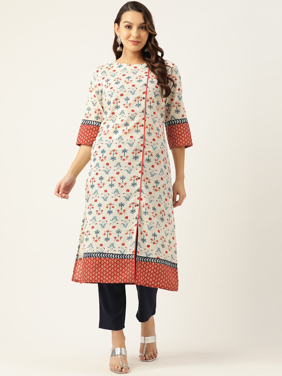 

ZIZO By Namrata Bajaj Women Floral Printed Cotton Kurta, Off white