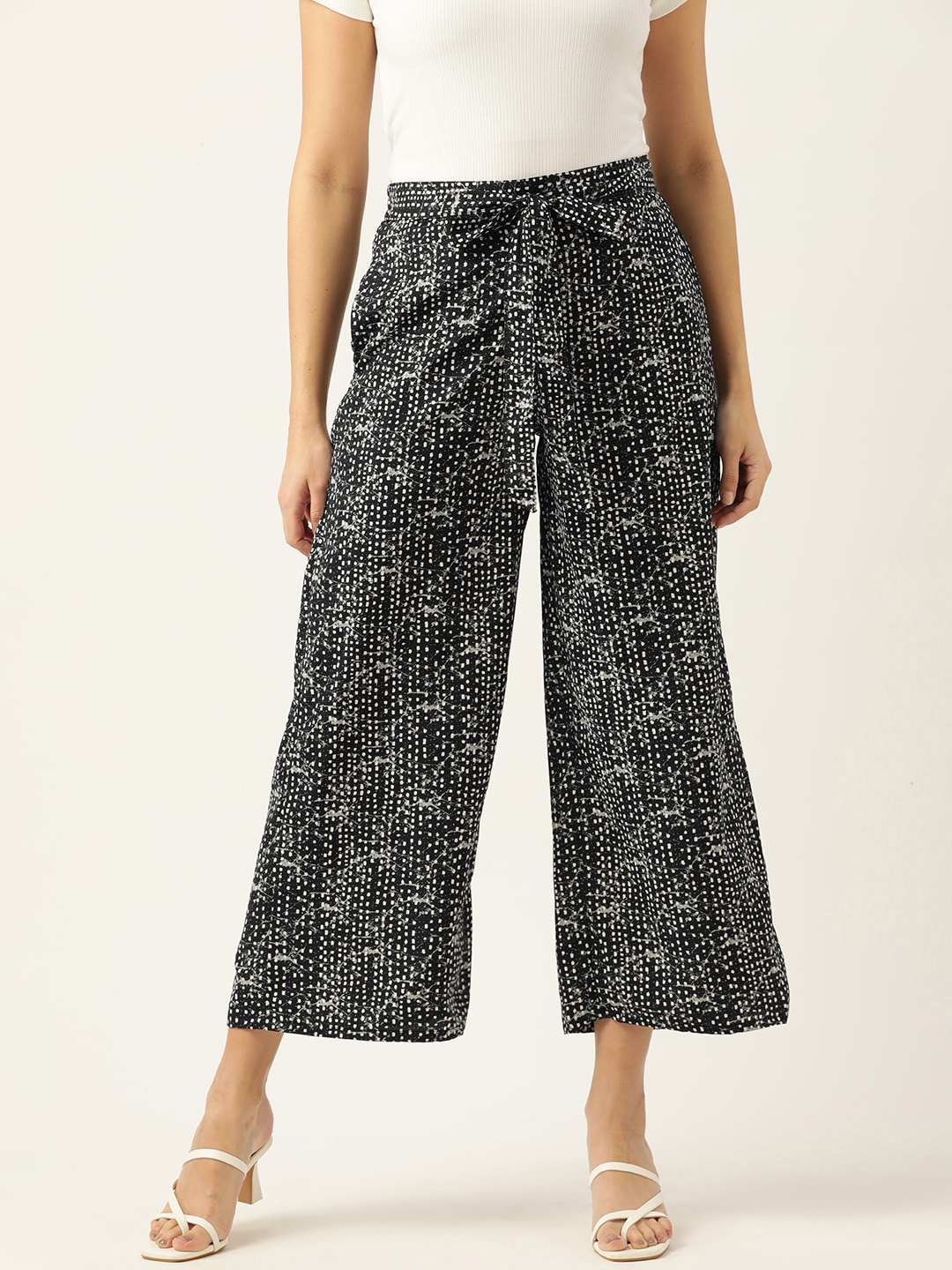 

ZIZO By Namrata Bajaj Women Printed Comfort Loose Fit Parallel Trousers, Black