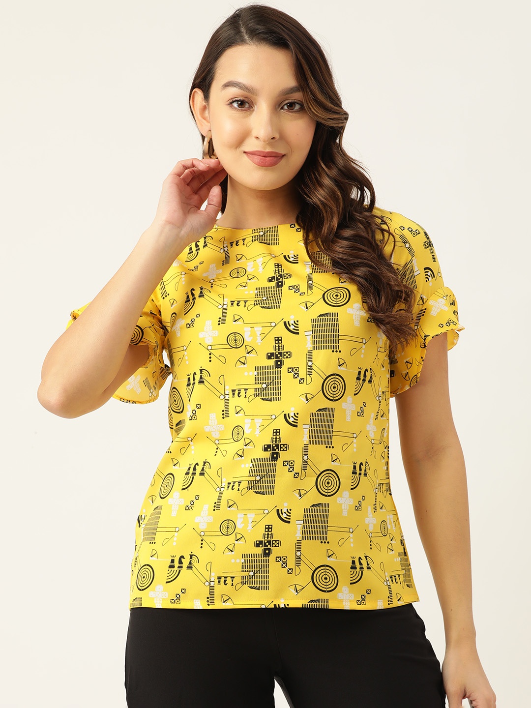 

ZIZO By Namrata Bajaj Geometric Printed Crepe Top, Yellow