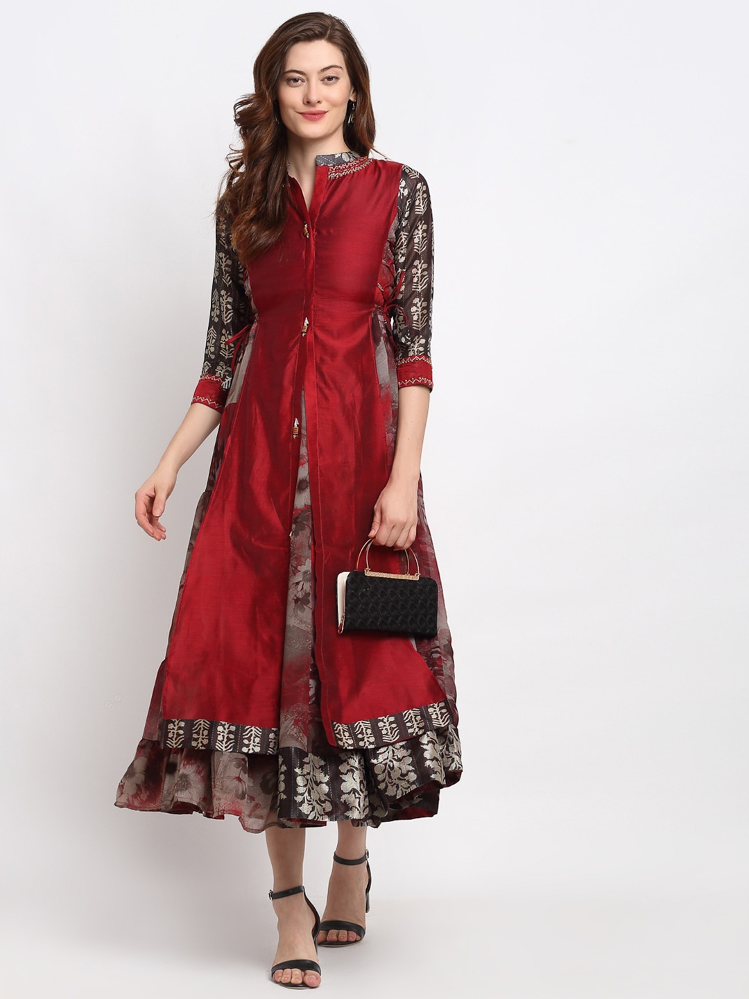 

Lovely Lady Floral Ethnic Fit And Flare Midi Dress, Maroon