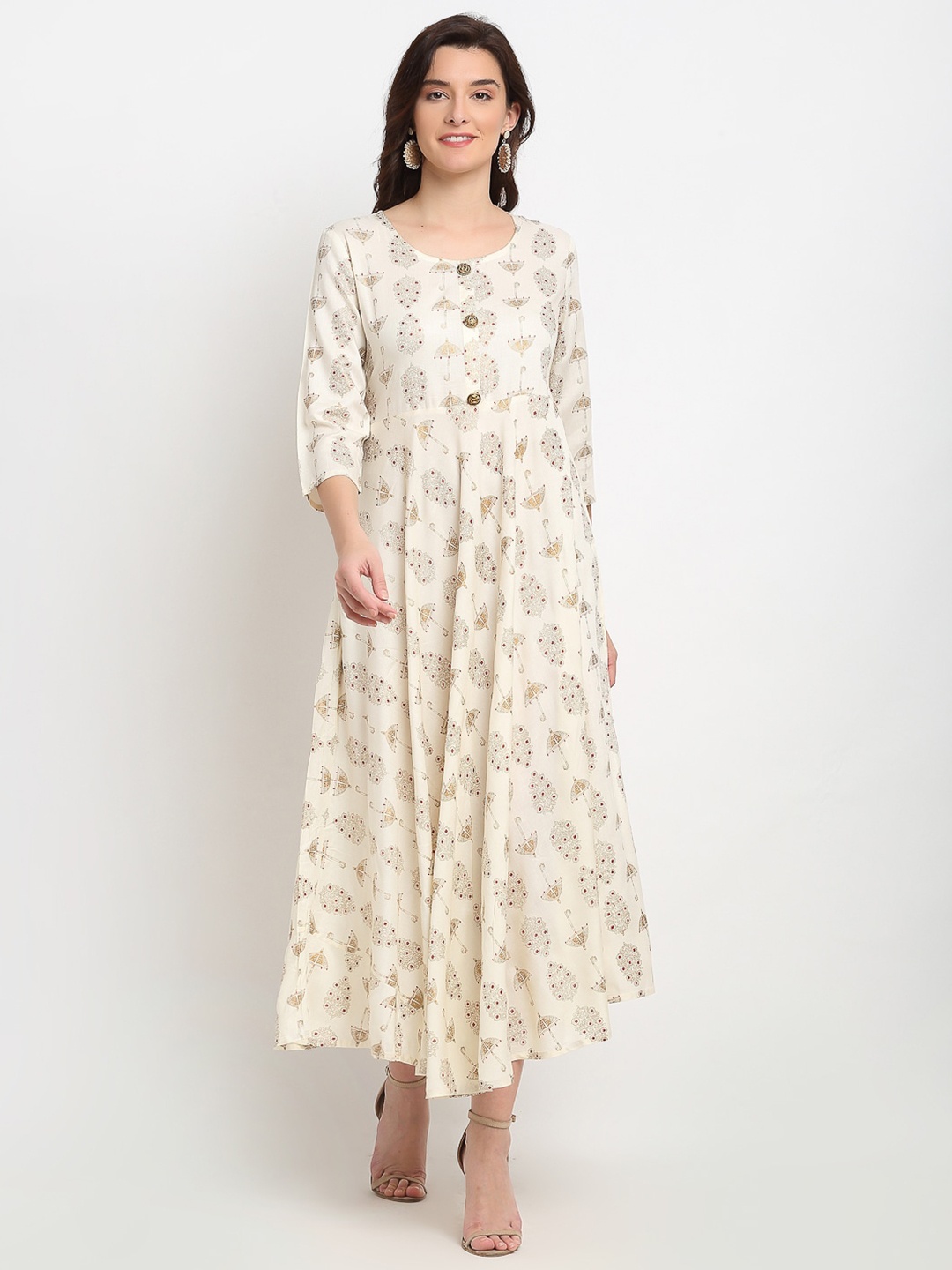 

Lovely Lady Floral Printed Round neck Formal Maxi Dress, Cream