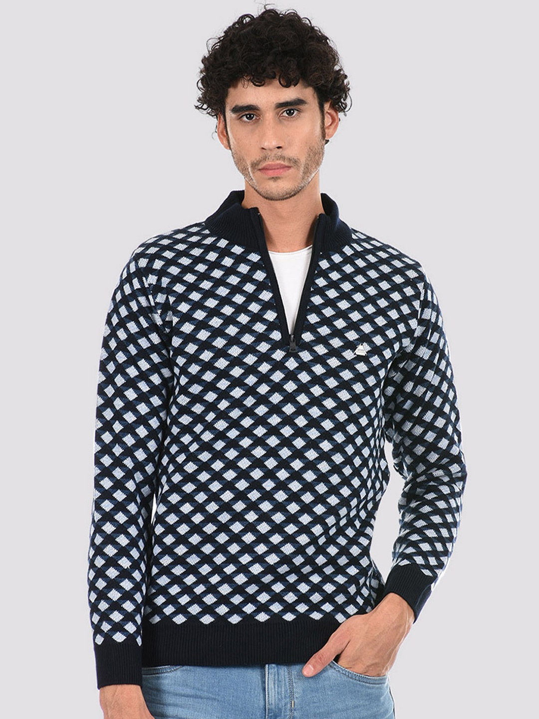 

Cloak & Decker by Monte Carlo Men Printed Acrylic Pullover Sweater, Navy blue