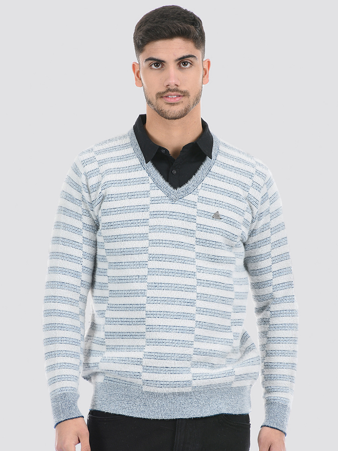 

Cloak & Decker by Monte Carlo Men Striped Acrylic Pullover Sweater, Blue