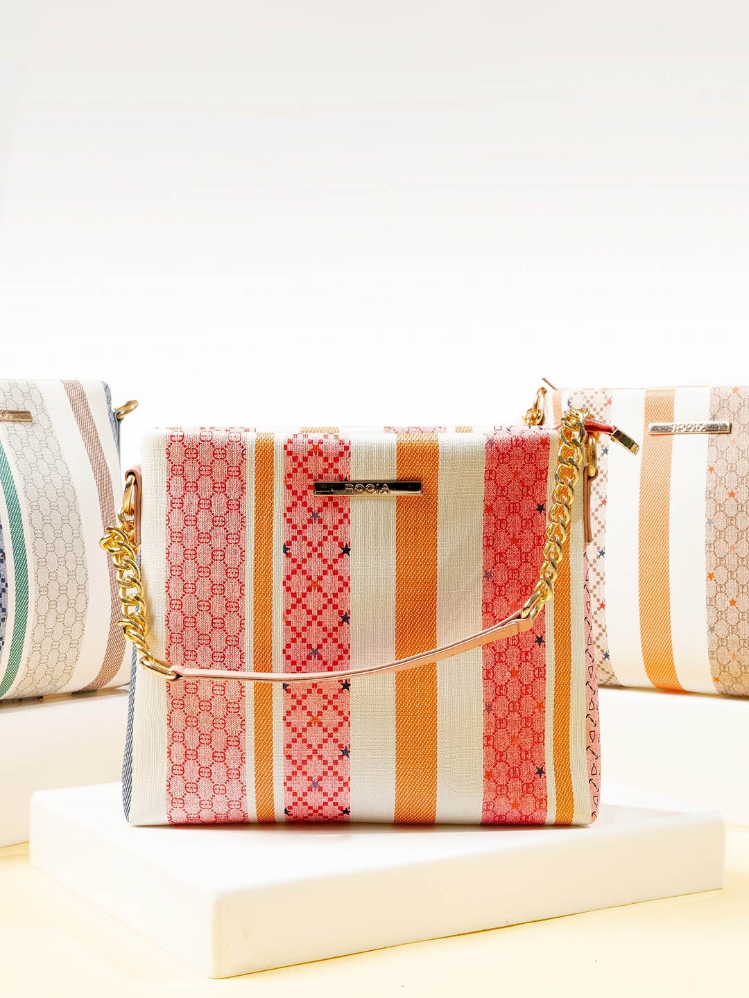

Rocia Striped Structured Shoulder Bag, Pink