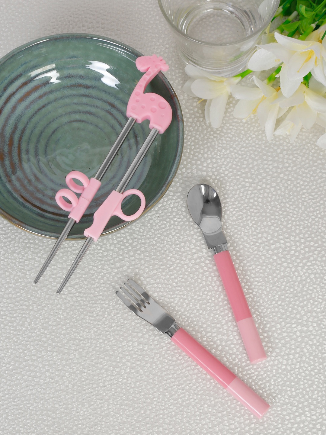 

TIPY TIPY TAP Baby Set Of 3 Stainless Steel Cutlery Set, Pink