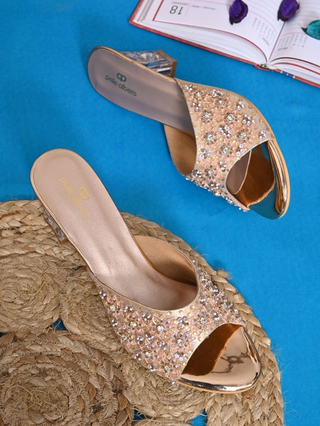 

pelle albero Embellished Party Block Heels, Bronze