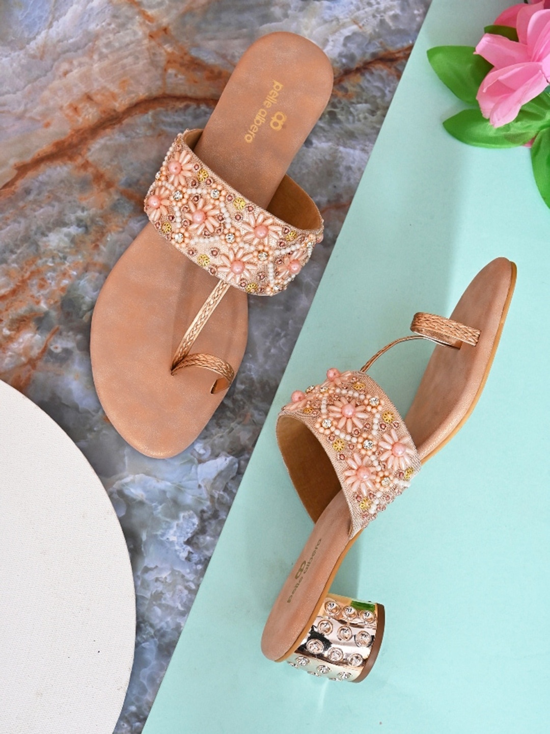 

pelle albero Embellished Party Block Heels, Bronze