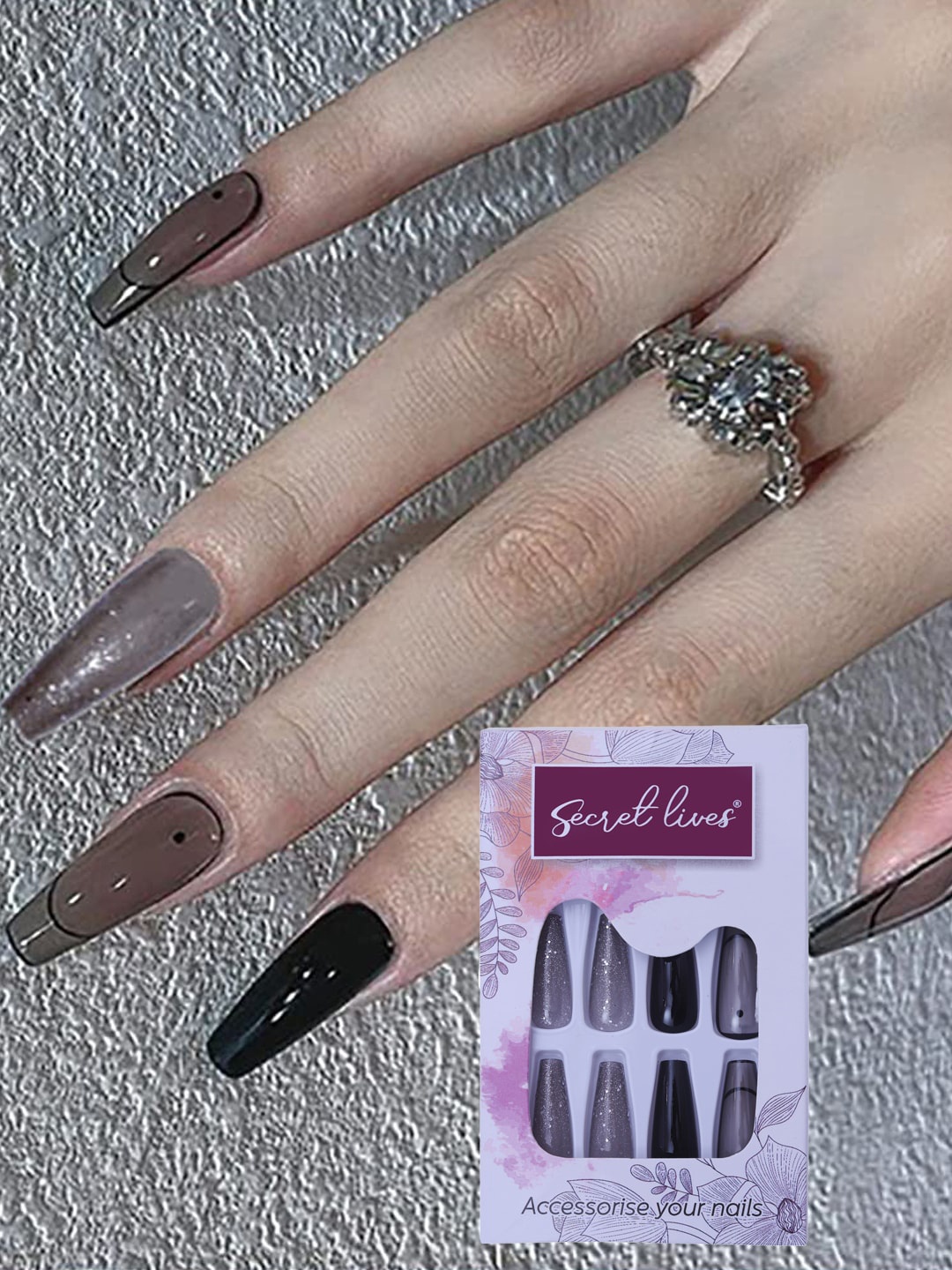 

Secret Lives 24 Pcs Glossy Long Fake Nails - Black
