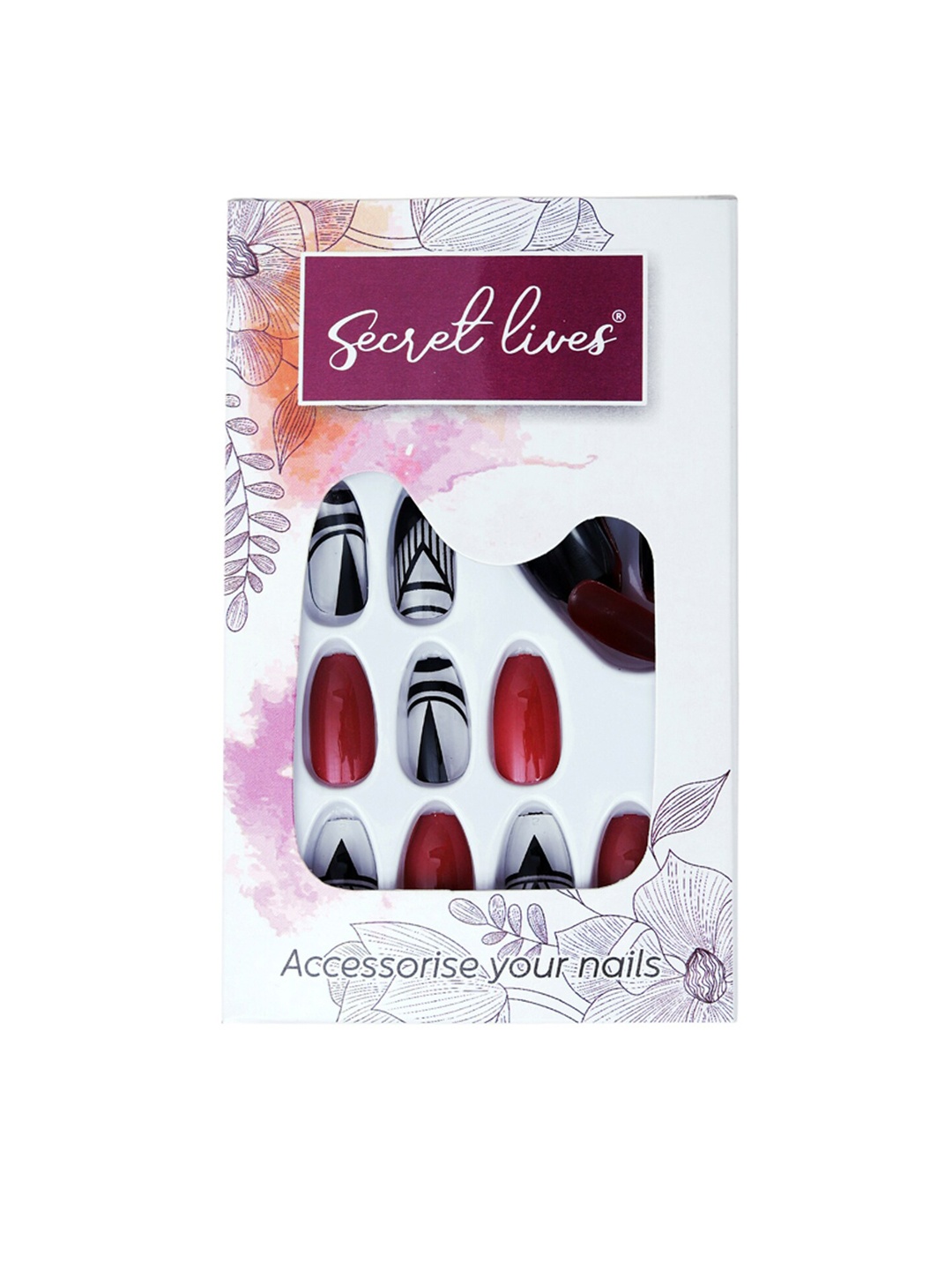 

Secret Lives 24 Pcs Fake Nail Design - Maroon & Black