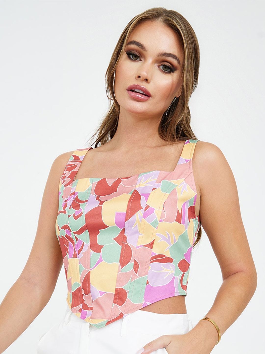 

Styli Printed Crop Top, Pink