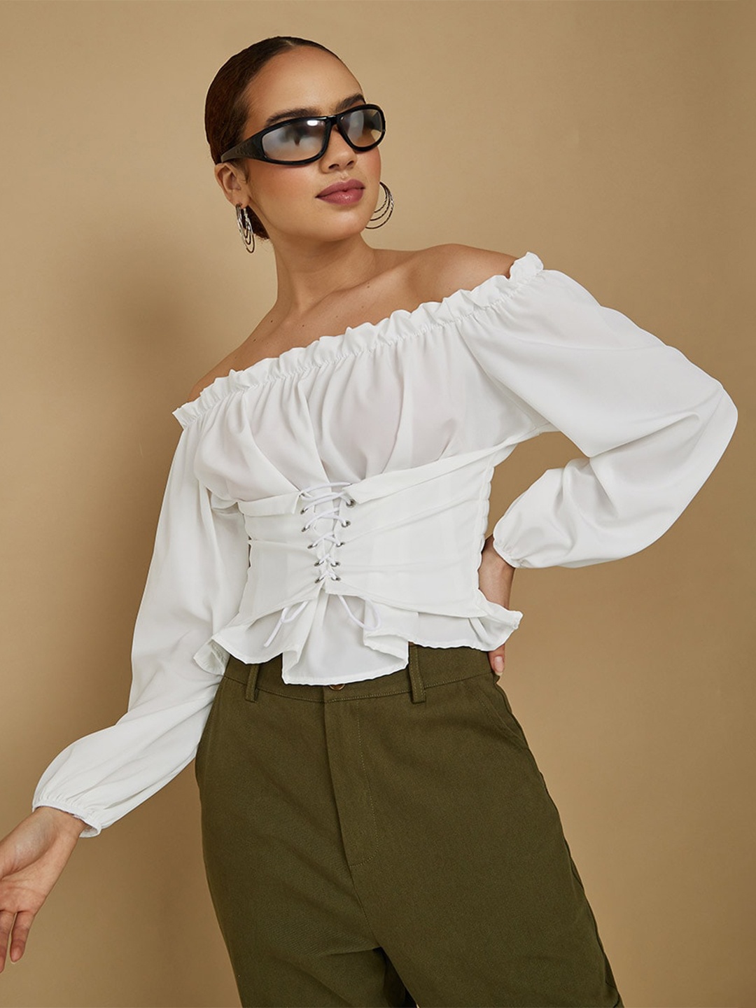 

Styli Off-Shoulder Bardot Top, White