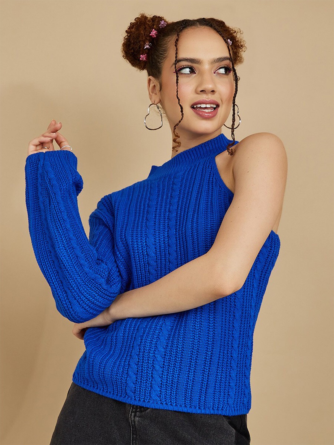 

Styli Self Design One Shoulder Acrylic Top, Blue