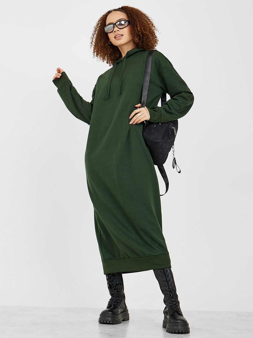 

Styli Hooded Jumper Midi Dress, Green