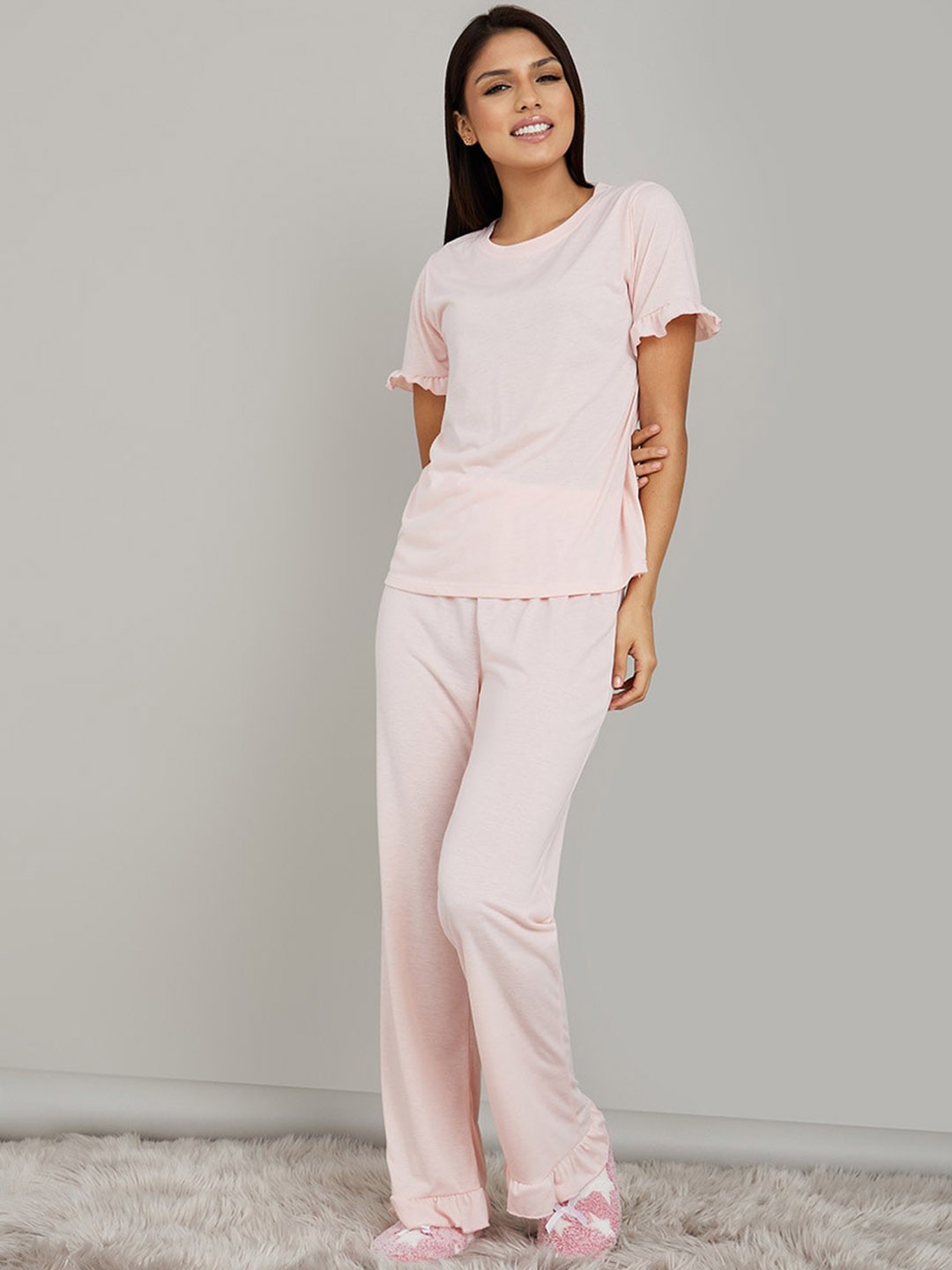 

Styli Women Round Neck Night Suit, Pink