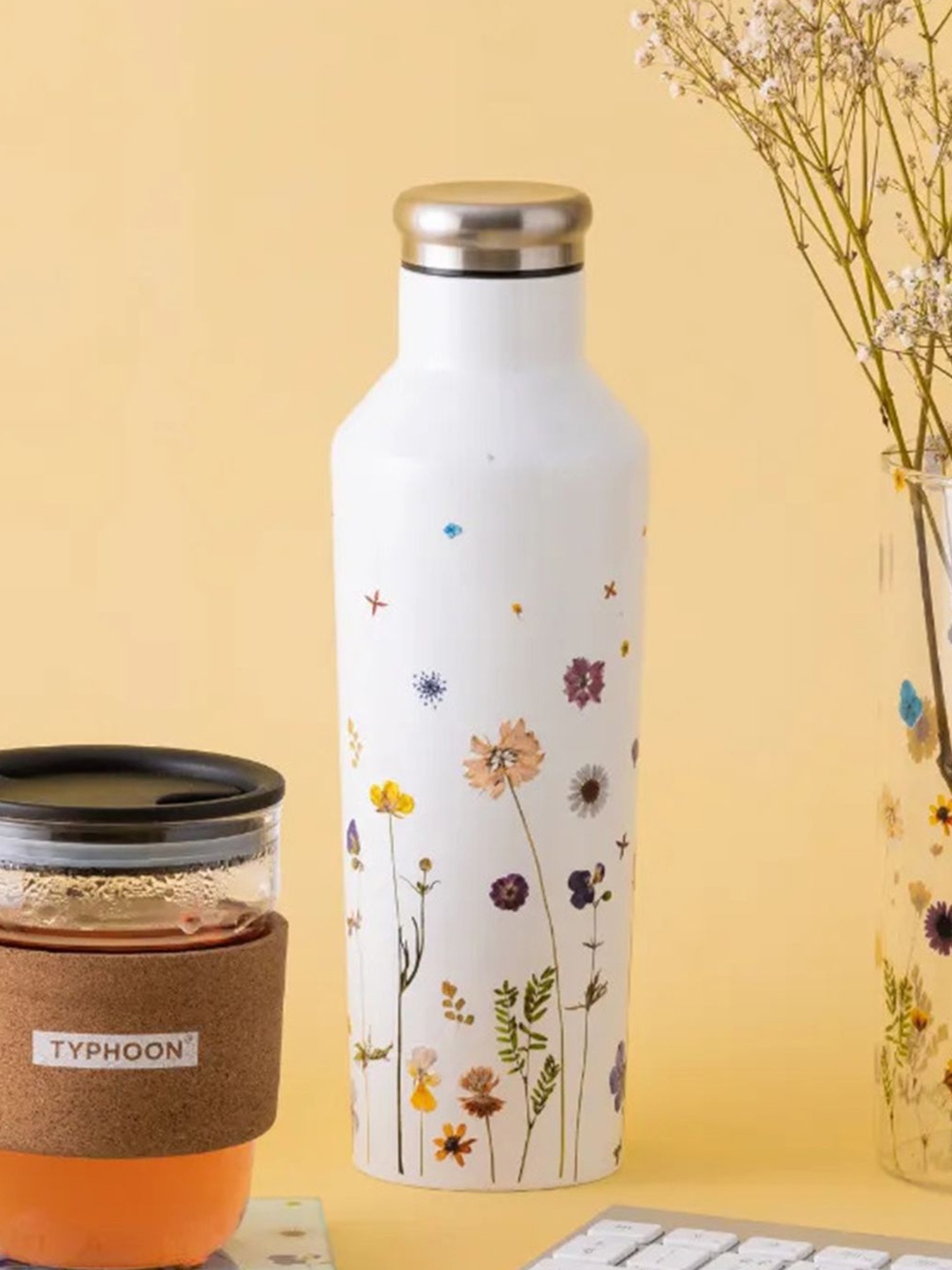 

TYPHOON Pure White Botanics Printed Double Walled Water Bottle 500 ml
