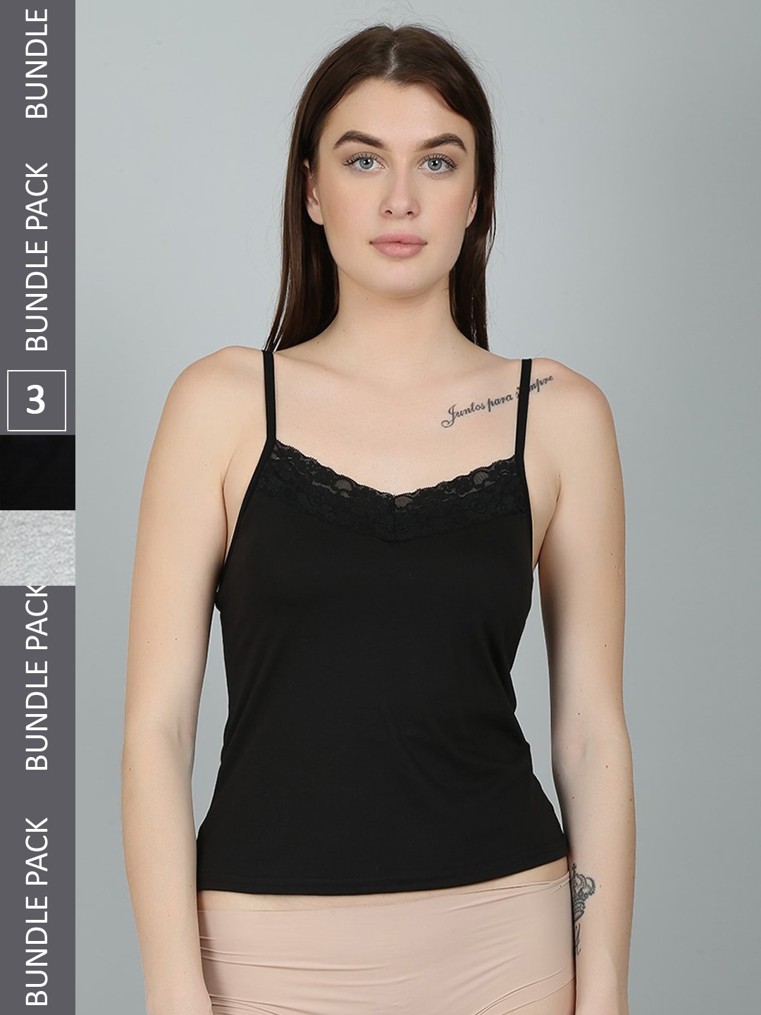 

N-Gal Women Pack Of 3 Cotton Camisoles NCM01-Black-02-Black-02-Grey